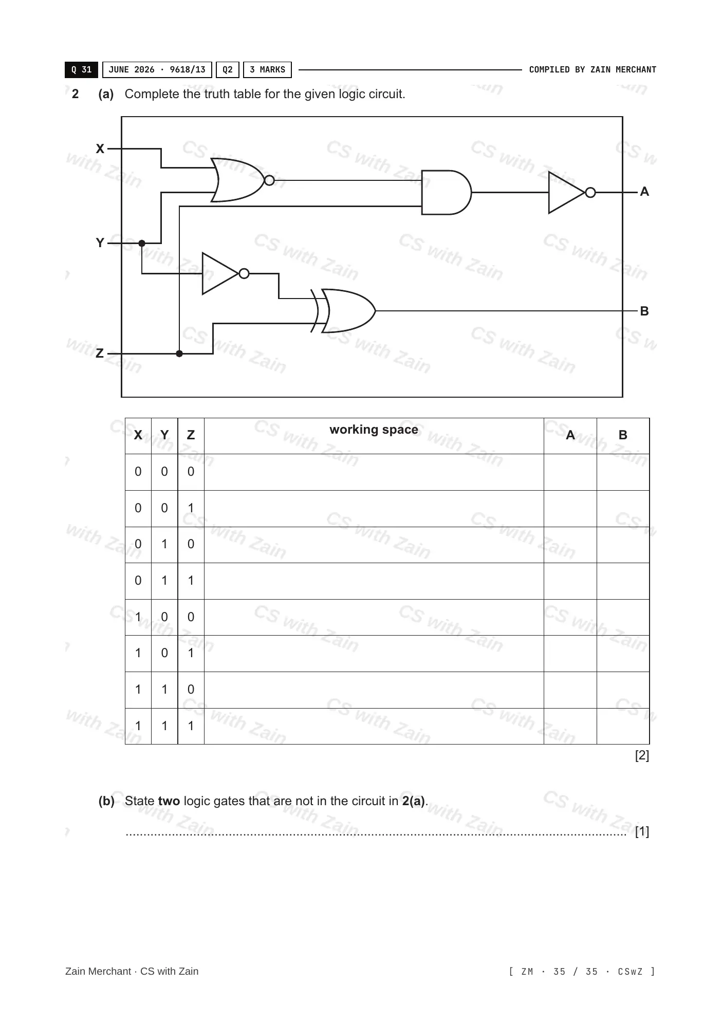 3.2 Logic Gates and Logic Circuits questions, page 34