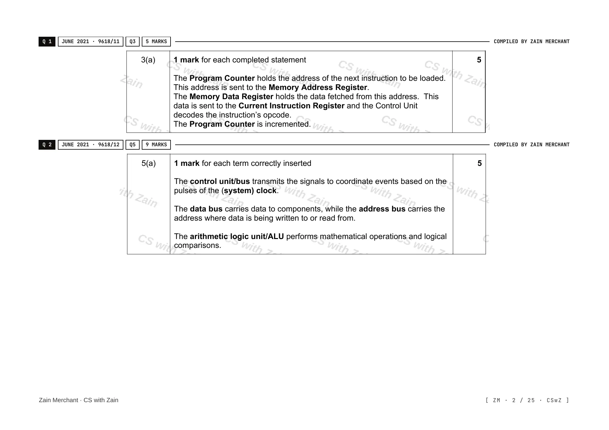 4.1 Central Processing Unit (CPU) Architecture mark scheme, page 1