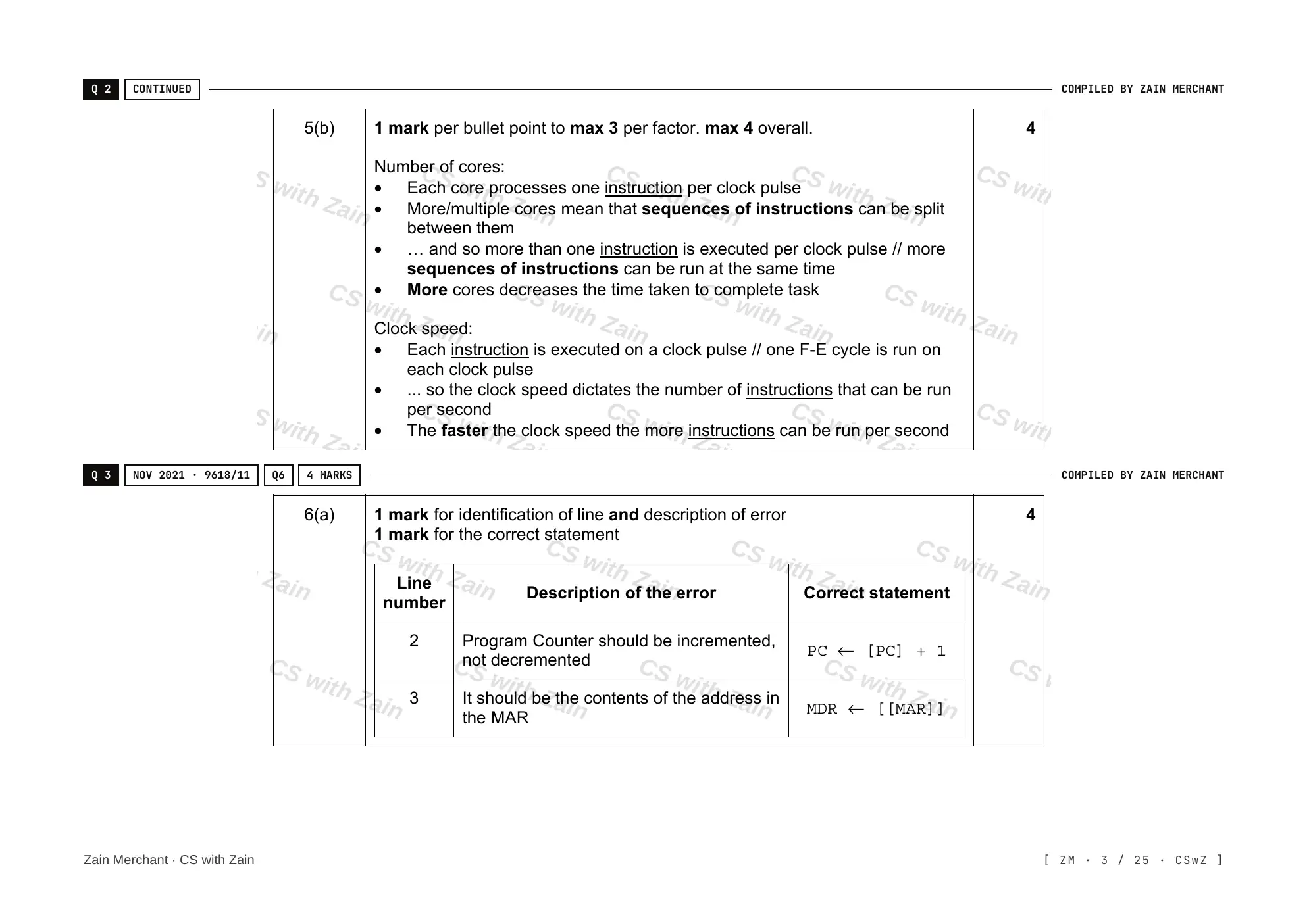 4.1 Central Processing Unit (CPU) Architecture mark scheme, page 2