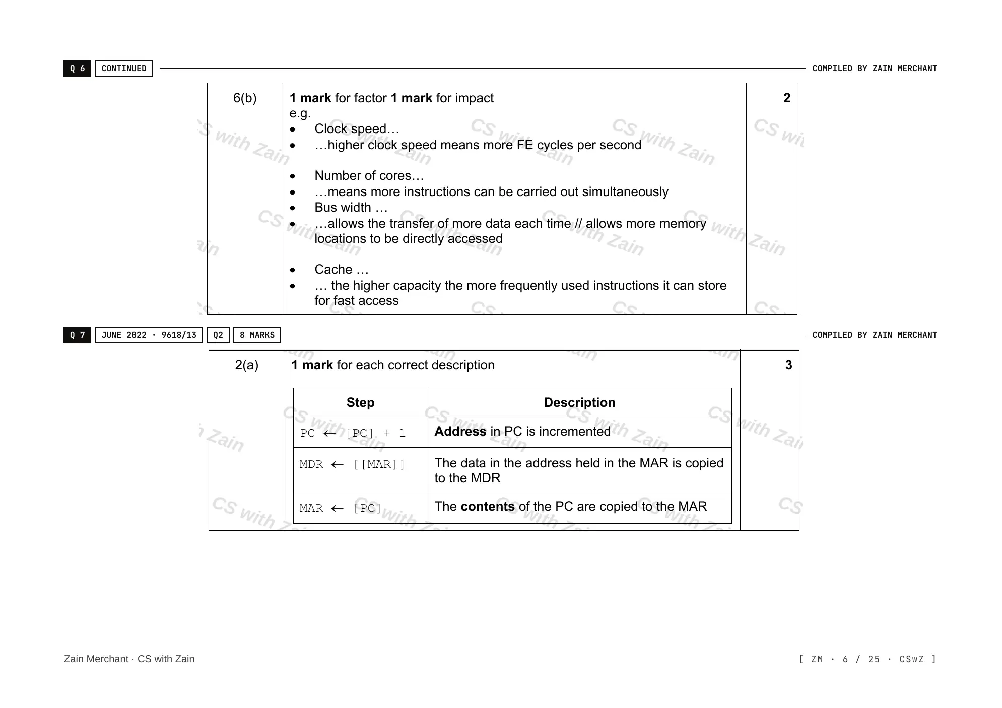 4.1 Central Processing Unit (CPU) Architecture mark scheme, page 5