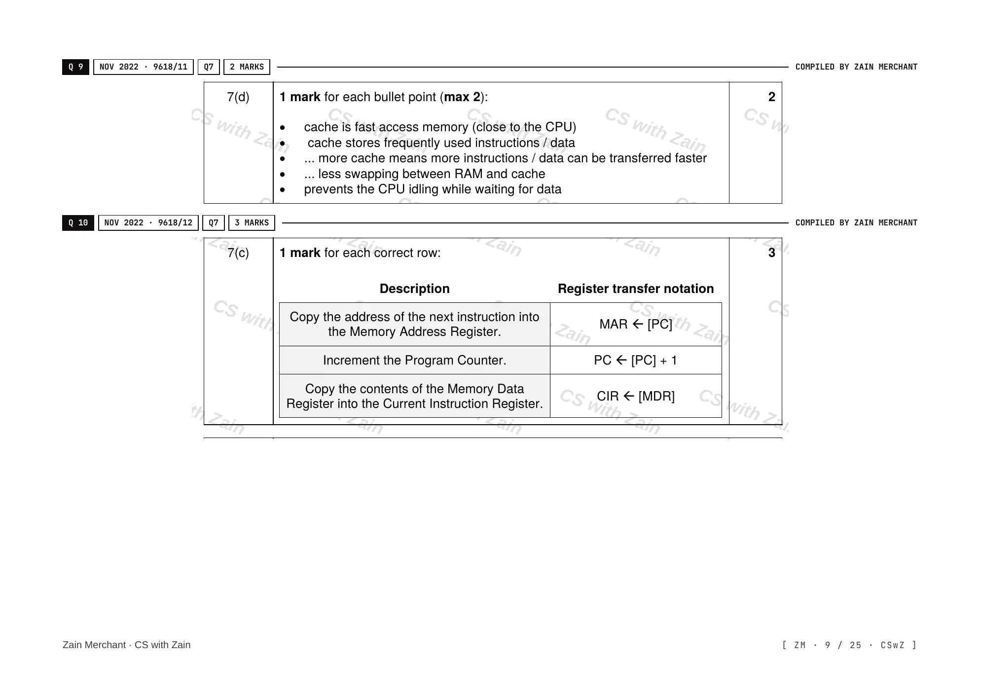 4.1 Central Processing Unit (CPU) Architecture mark scheme, page 8