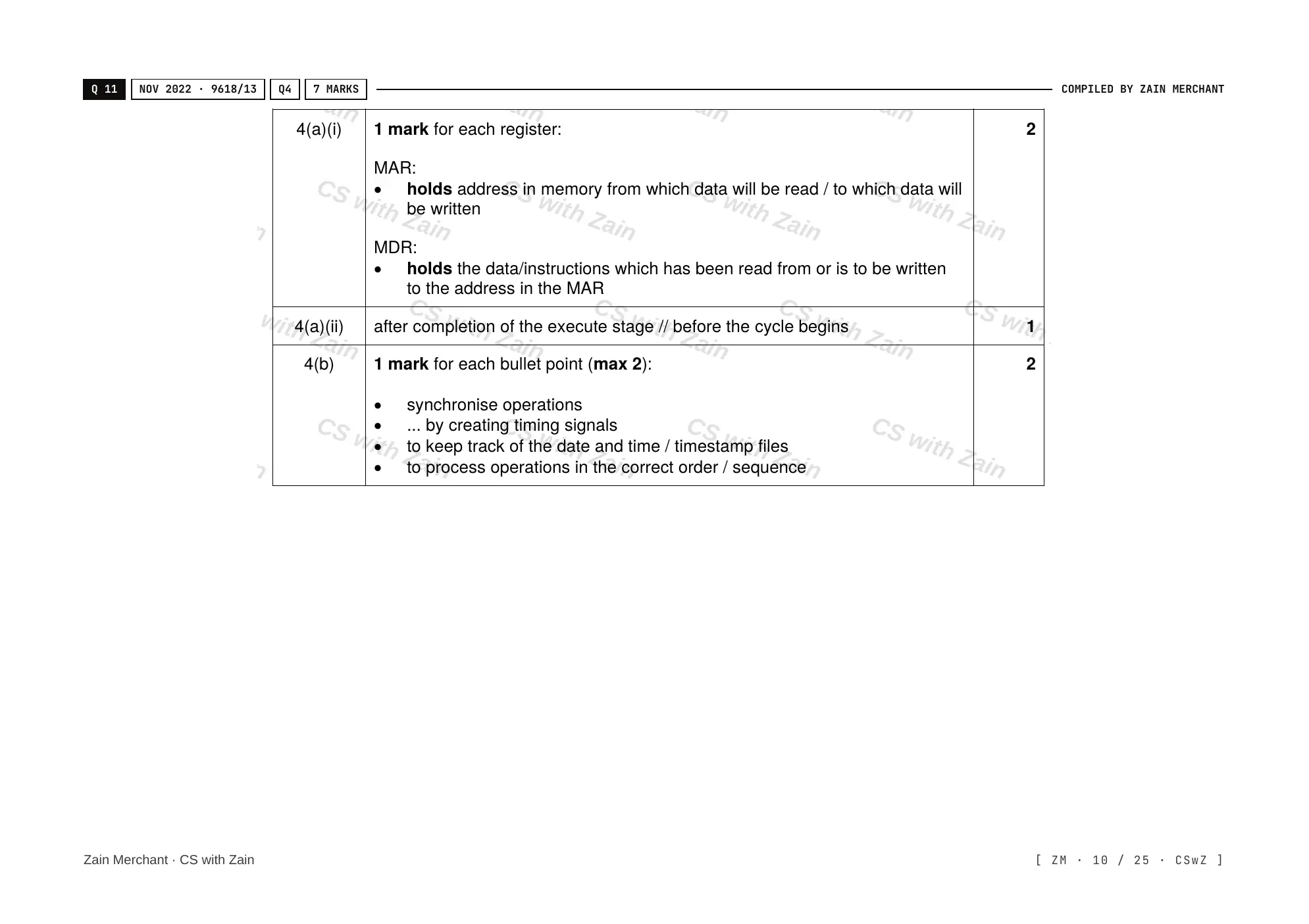 4.1 Central Processing Unit (CPU) Architecture mark scheme, page 9