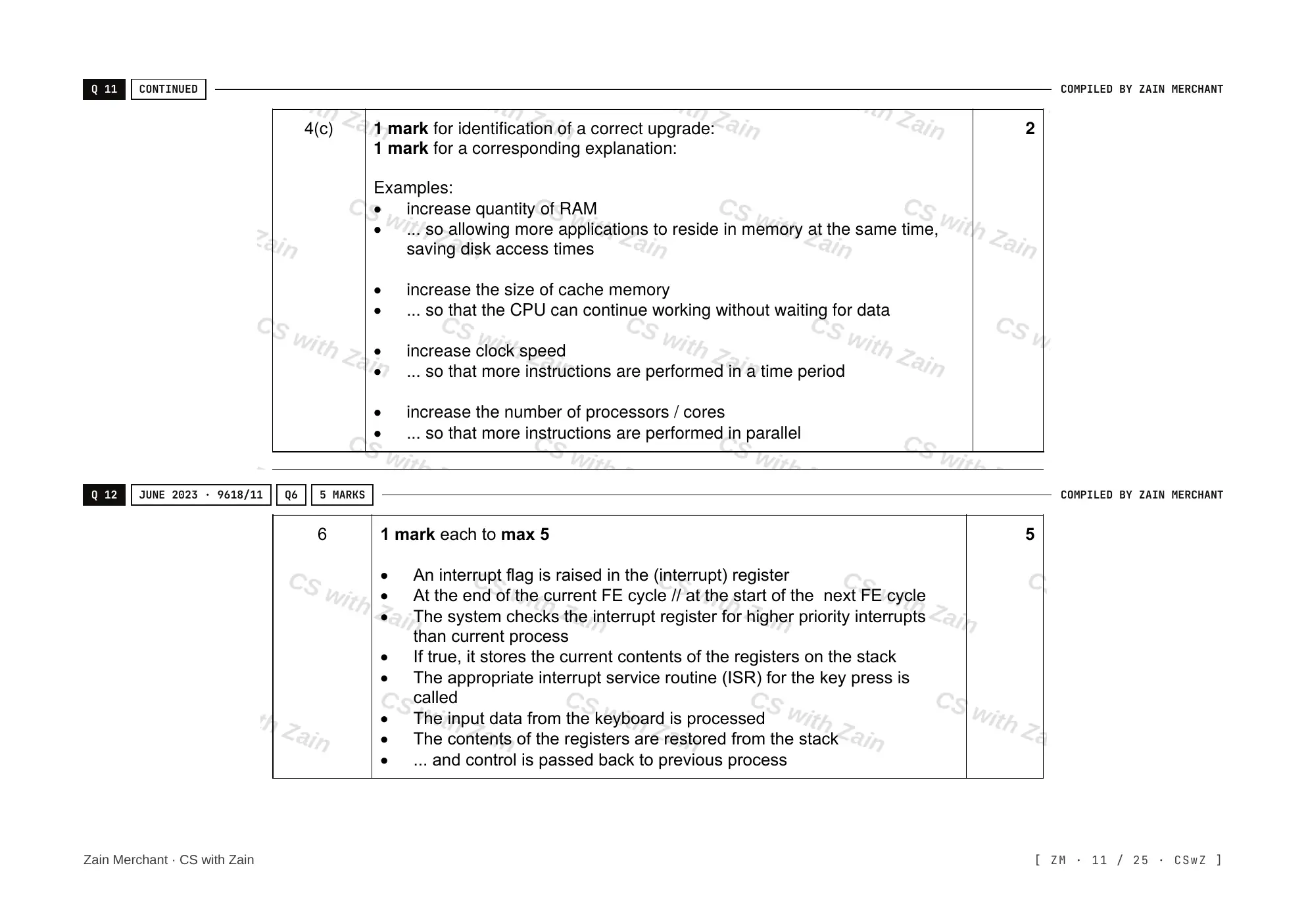 4.1 Central Processing Unit (CPU) Architecture mark scheme, page 10