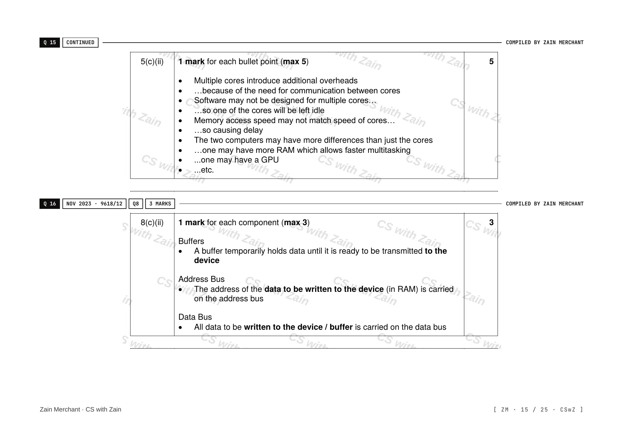 4.1 Central Processing Unit (CPU) Architecture mark scheme, page 14