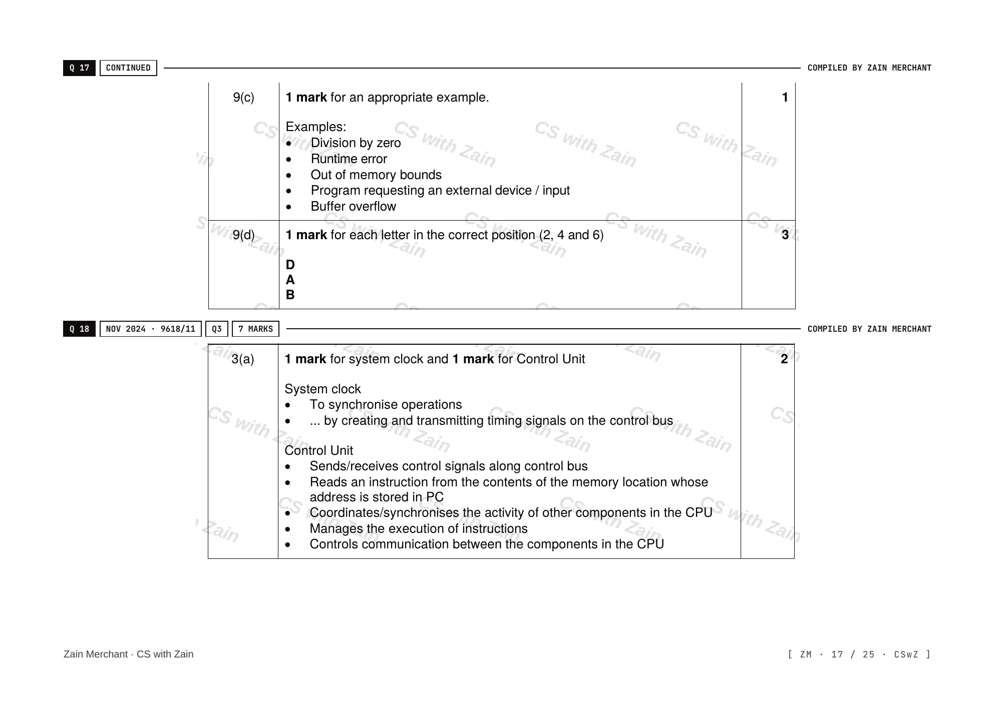 4.1 Central Processing Unit (CPU) Architecture mark scheme, page 16