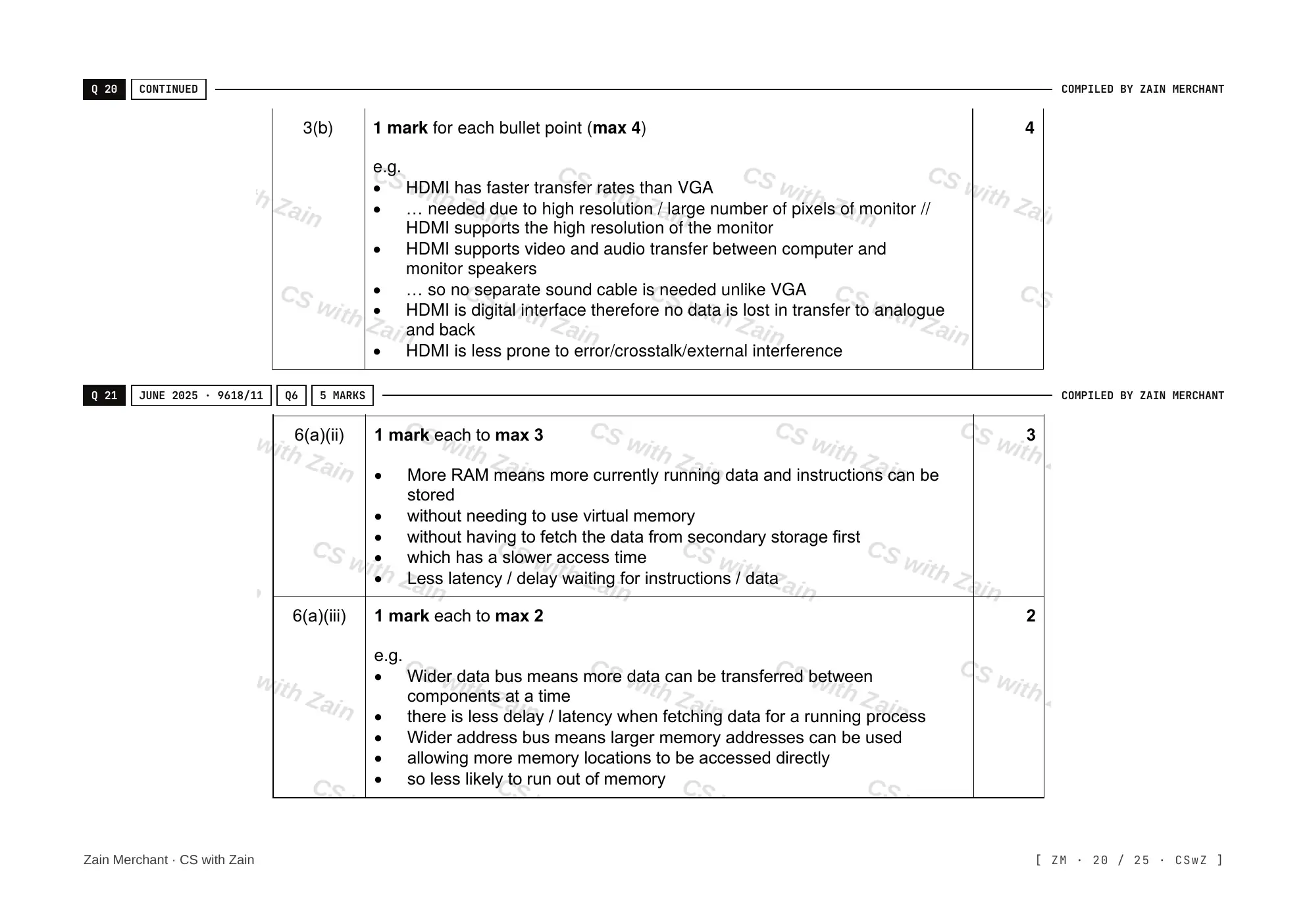 4.1 Central Processing Unit (CPU) Architecture mark scheme, page 19