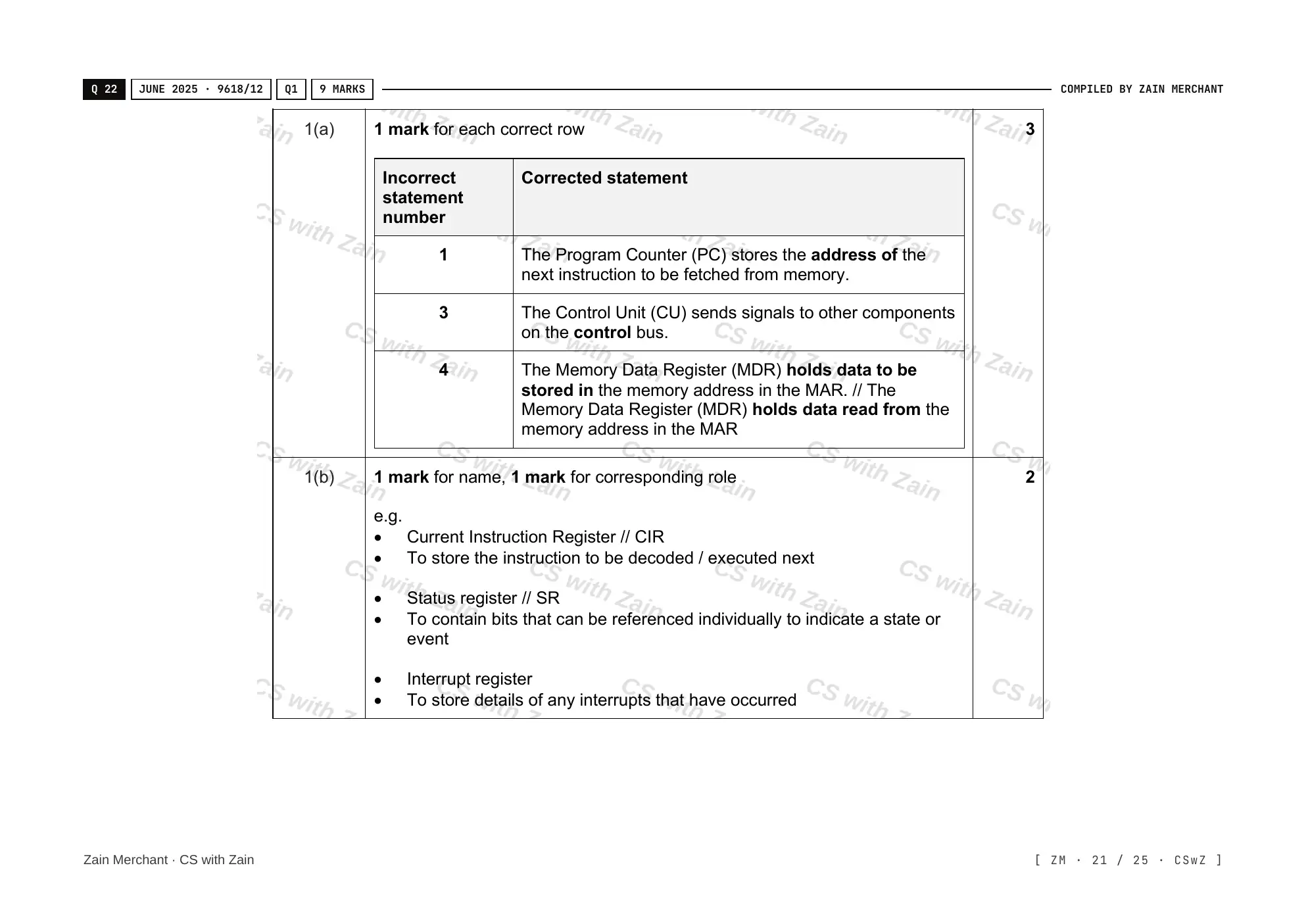 4.1 Central Processing Unit (CPU) Architecture mark scheme, page 20