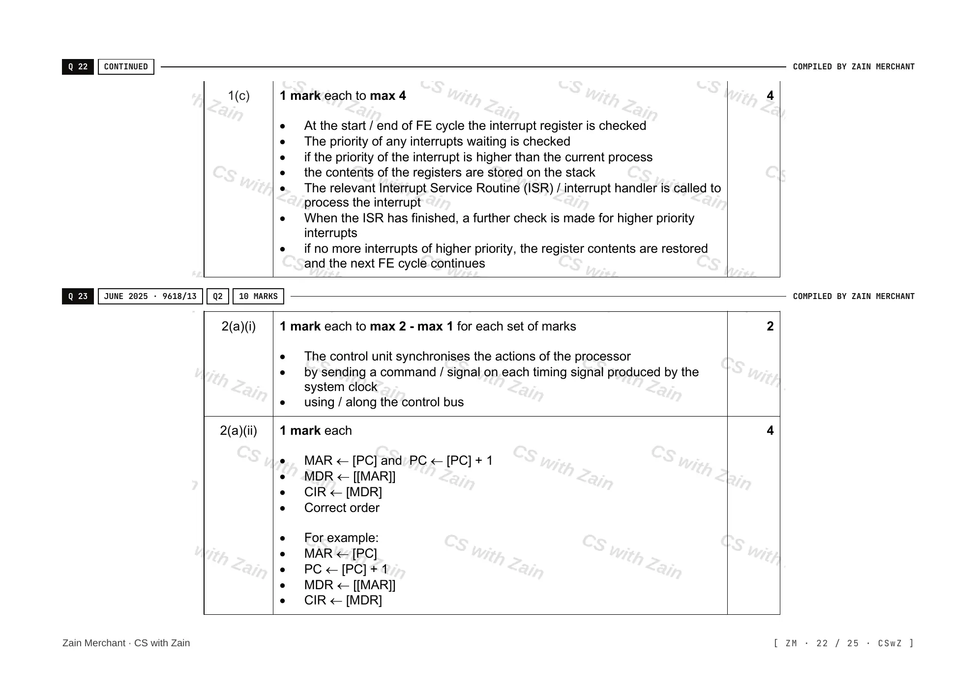 4.1 Central Processing Unit (CPU) Architecture mark scheme, page 21