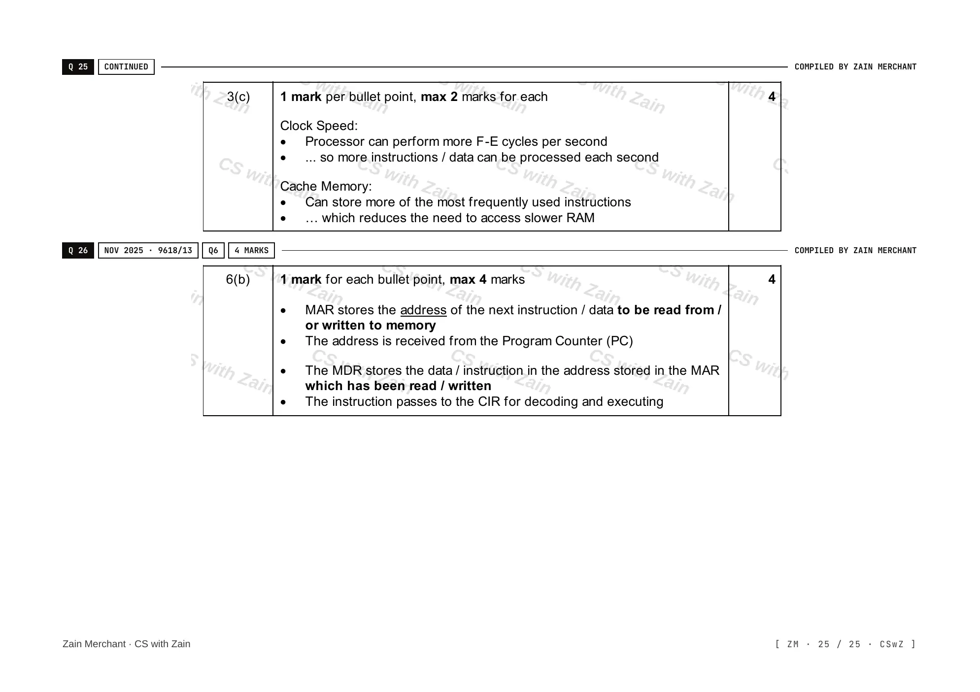 4.1 Central Processing Unit (CPU) Architecture mark scheme, page 24