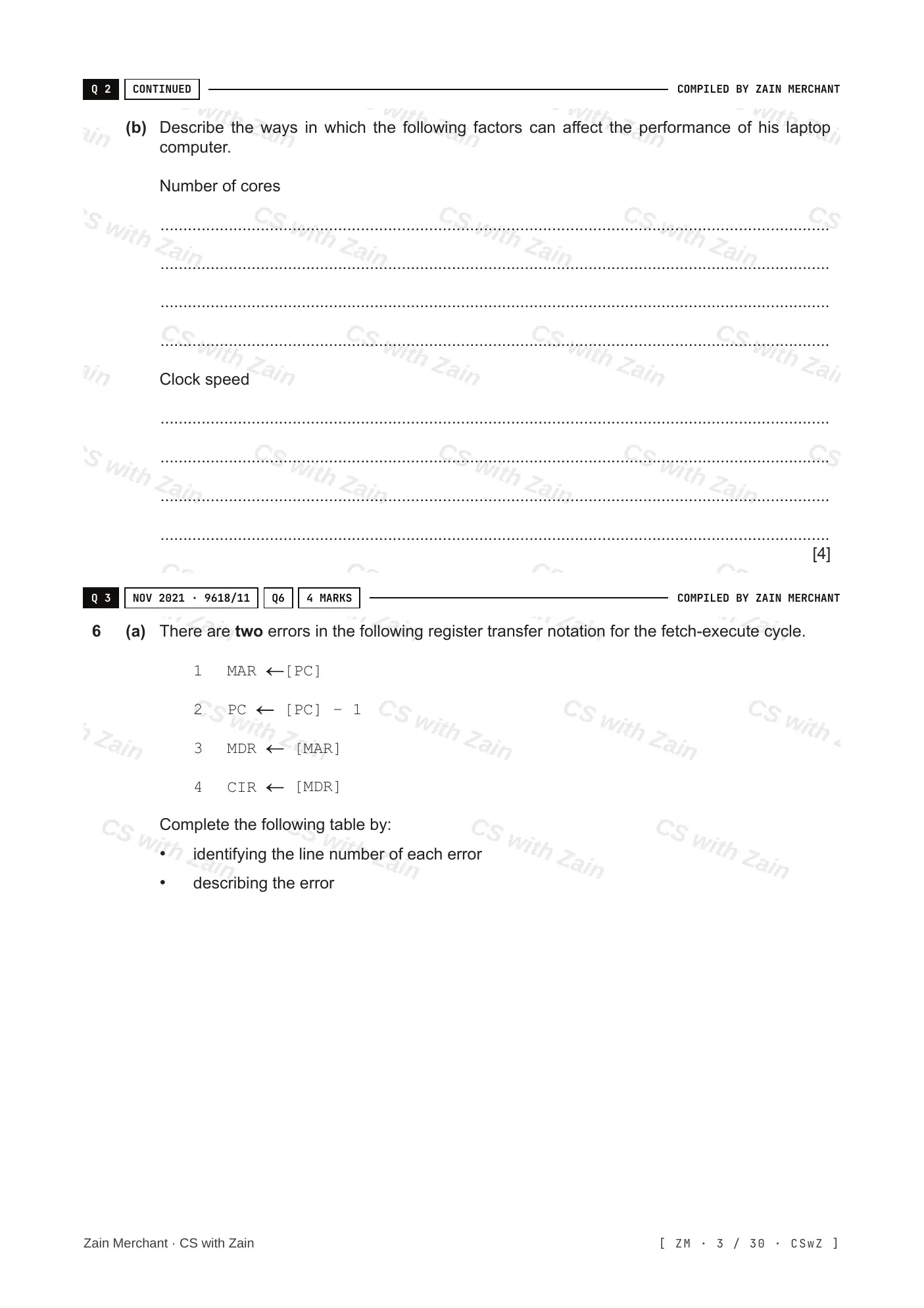 4.1 Central Processing Unit (CPU) Architecture questions, page 2