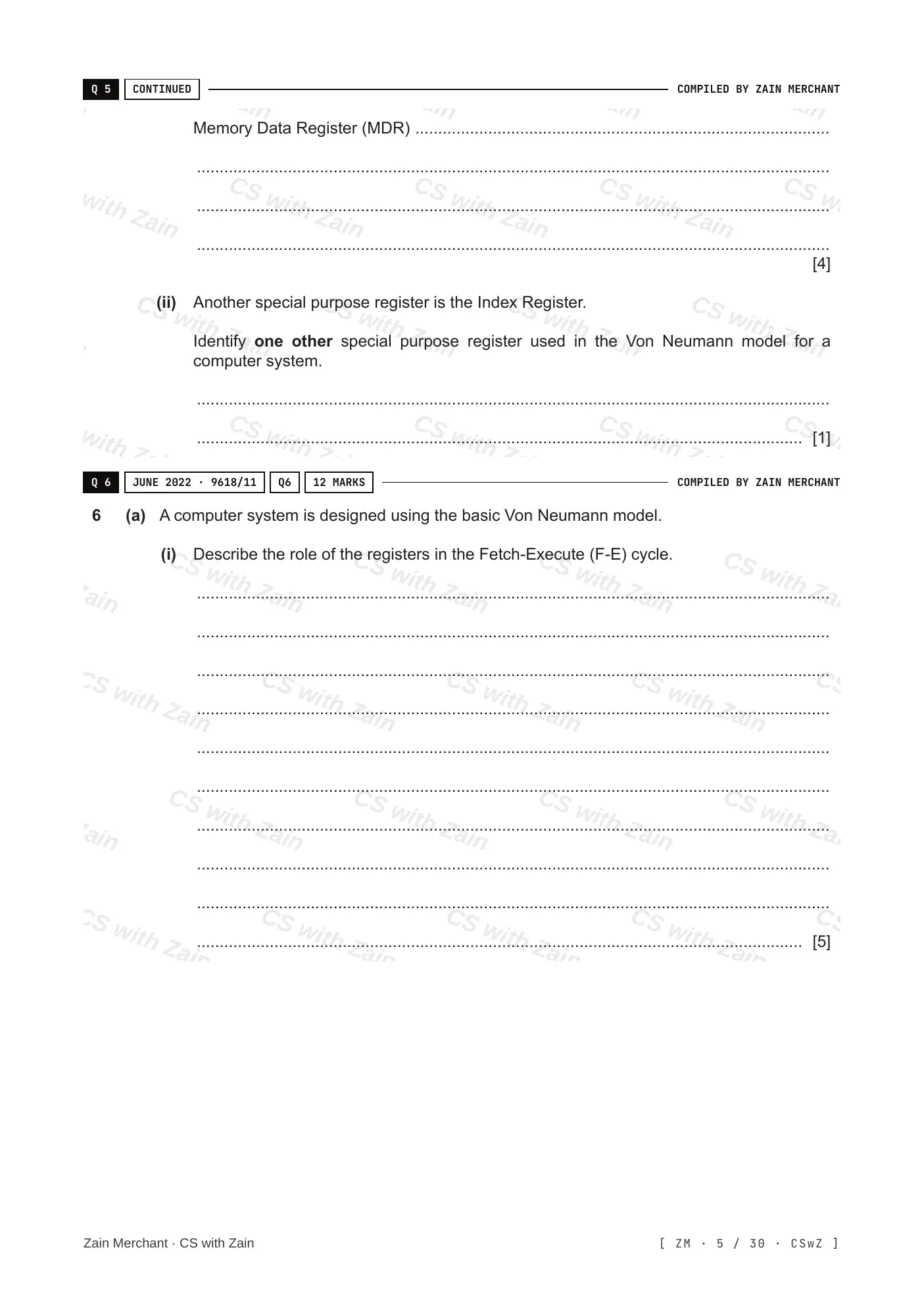4.1 Central Processing Unit (CPU) Architecture questions, page 4