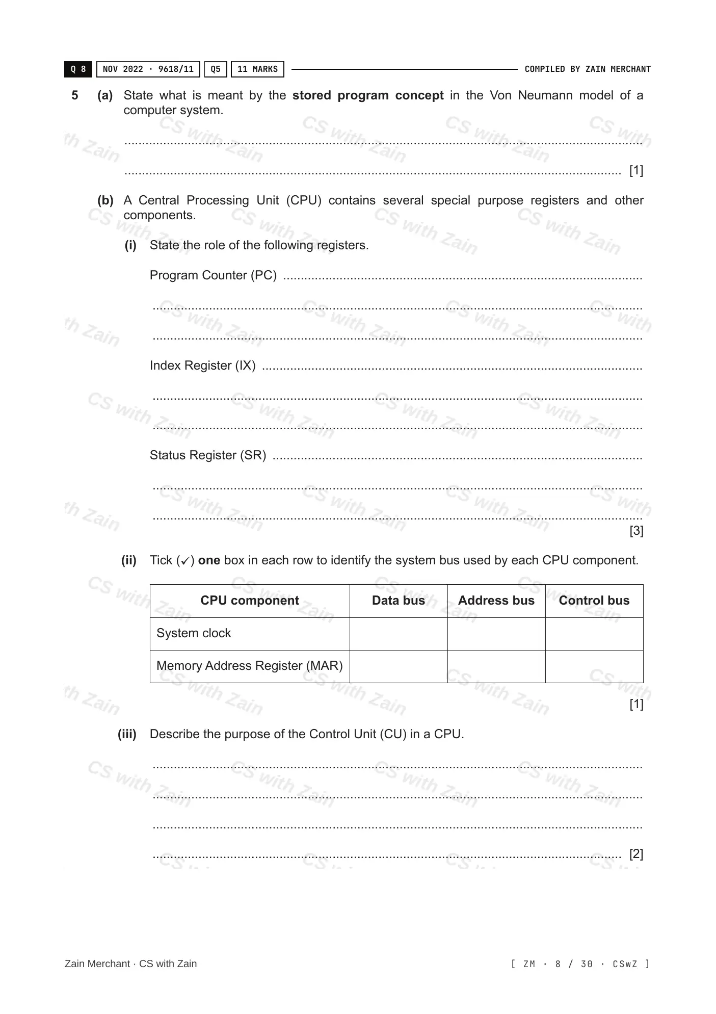 4.1 Central Processing Unit (CPU) Architecture questions, page 7
