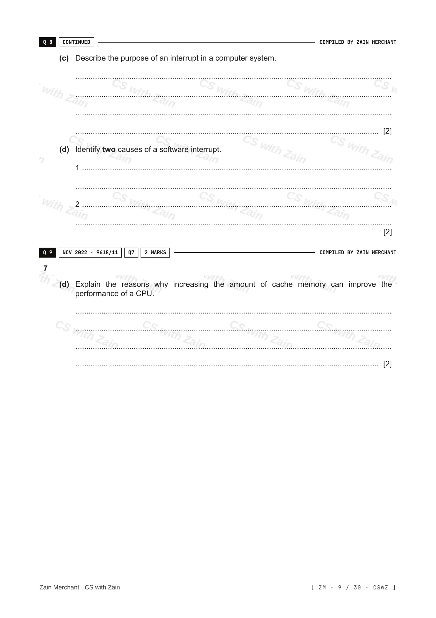4.1 Central Processing Unit (CPU) Architecture questions, page 8