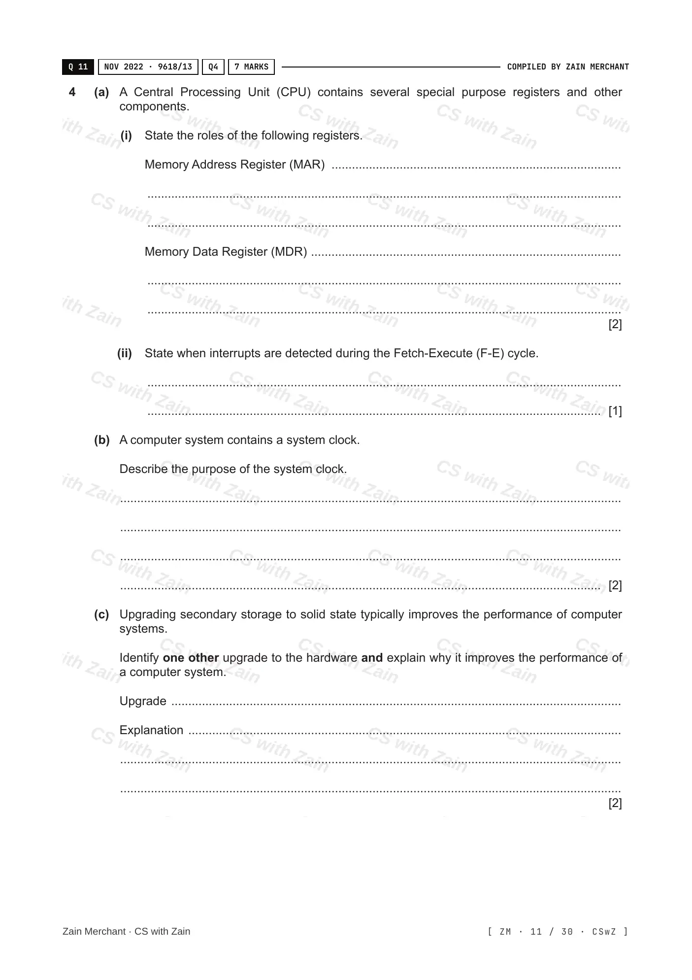 4.1 Central Processing Unit (CPU) Architecture questions, page 10