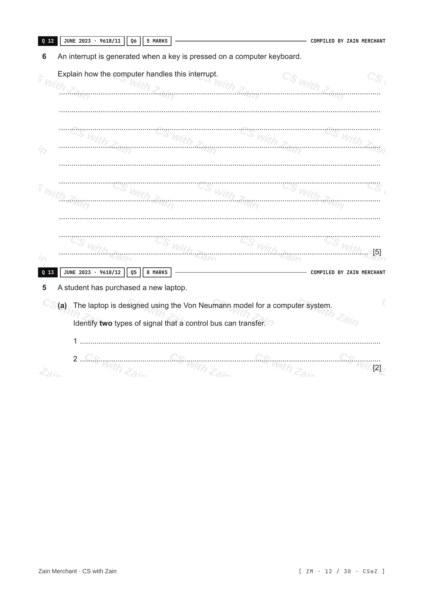 4.1 Central Processing Unit (CPU) Architecture questions, page 11