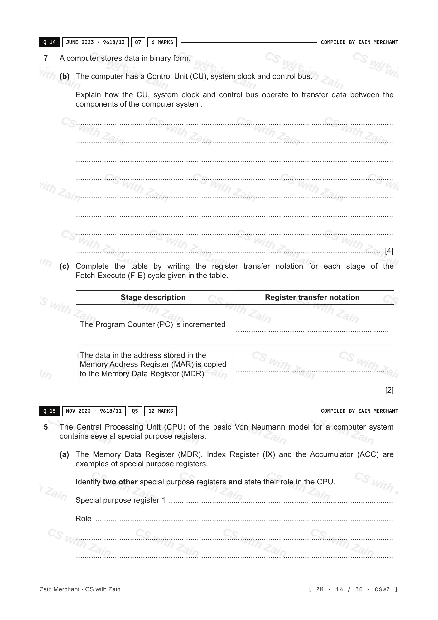 4.1 Central Processing Unit (CPU) Architecture questions, page 13