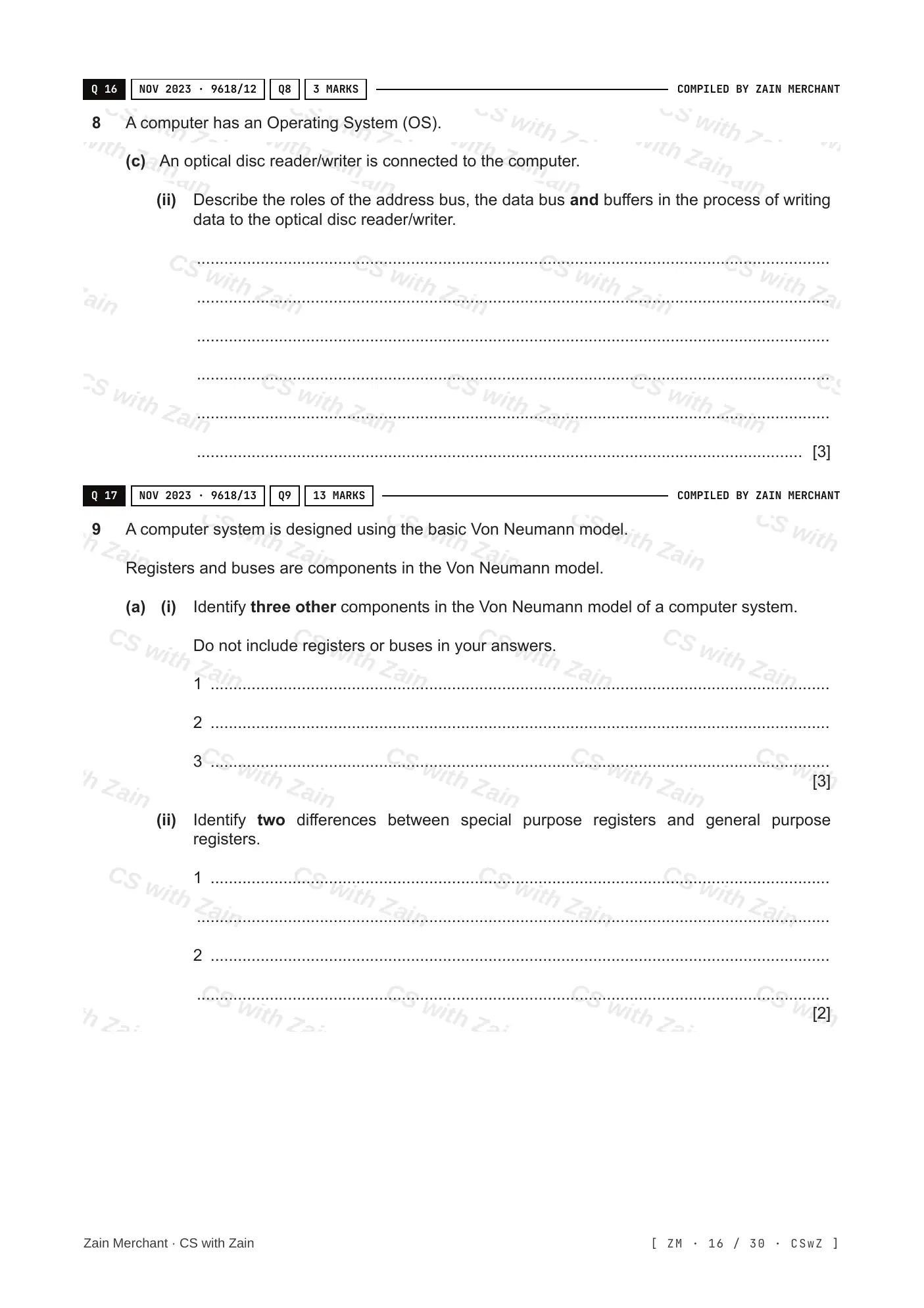 4.1 Central Processing Unit (CPU) Architecture questions, page 15