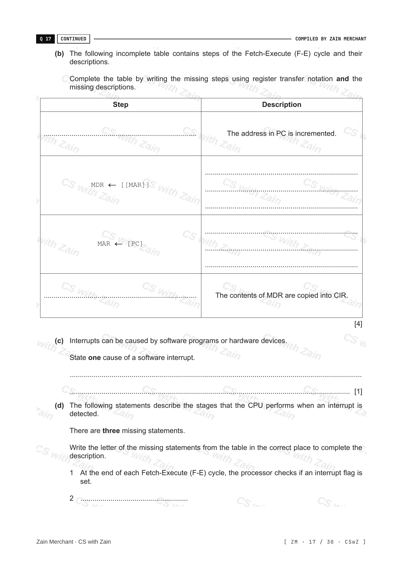 4.1 Central Processing Unit (CPU) Architecture questions, page 16