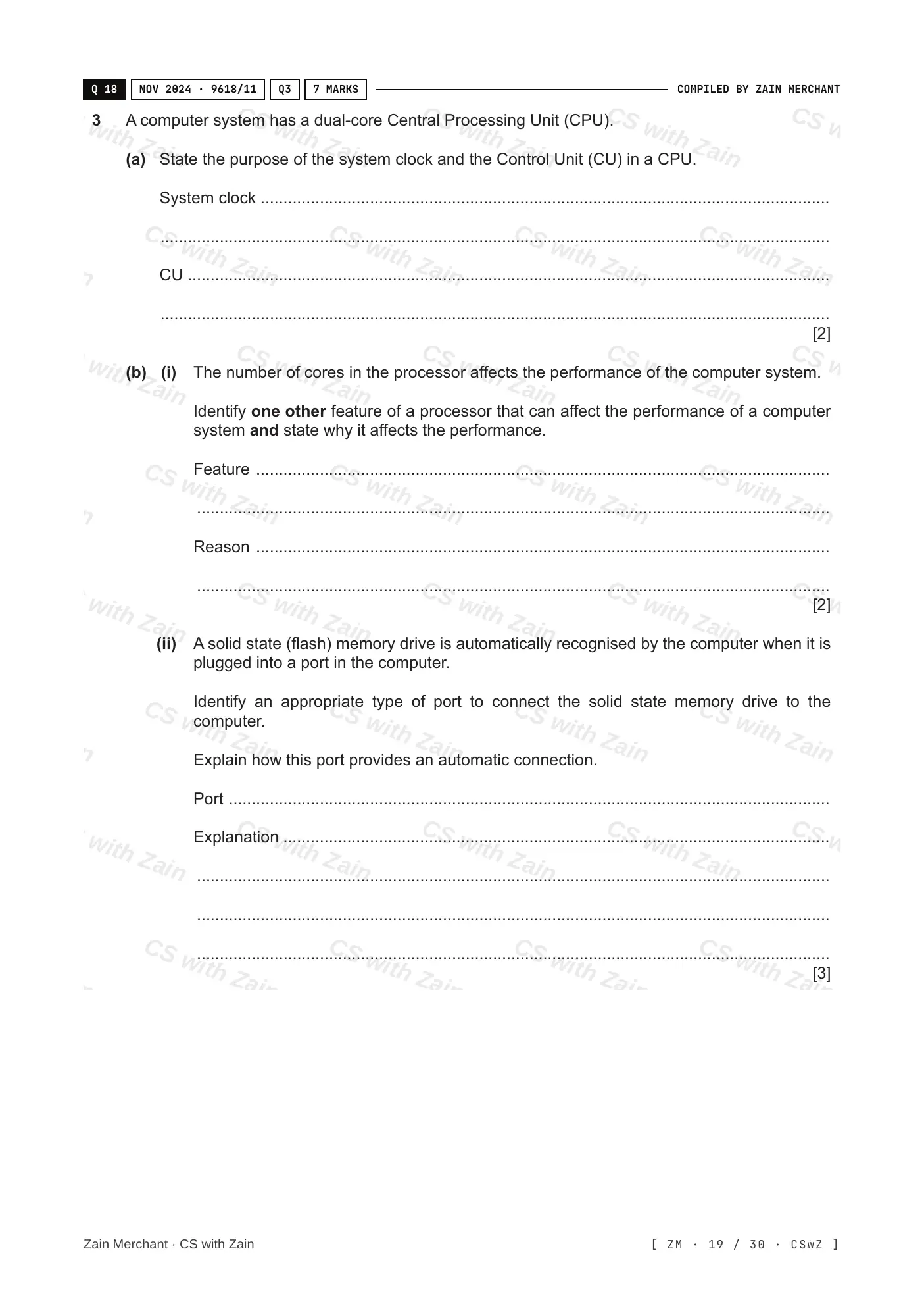 4.1 Central Processing Unit (CPU) Architecture questions, page 18