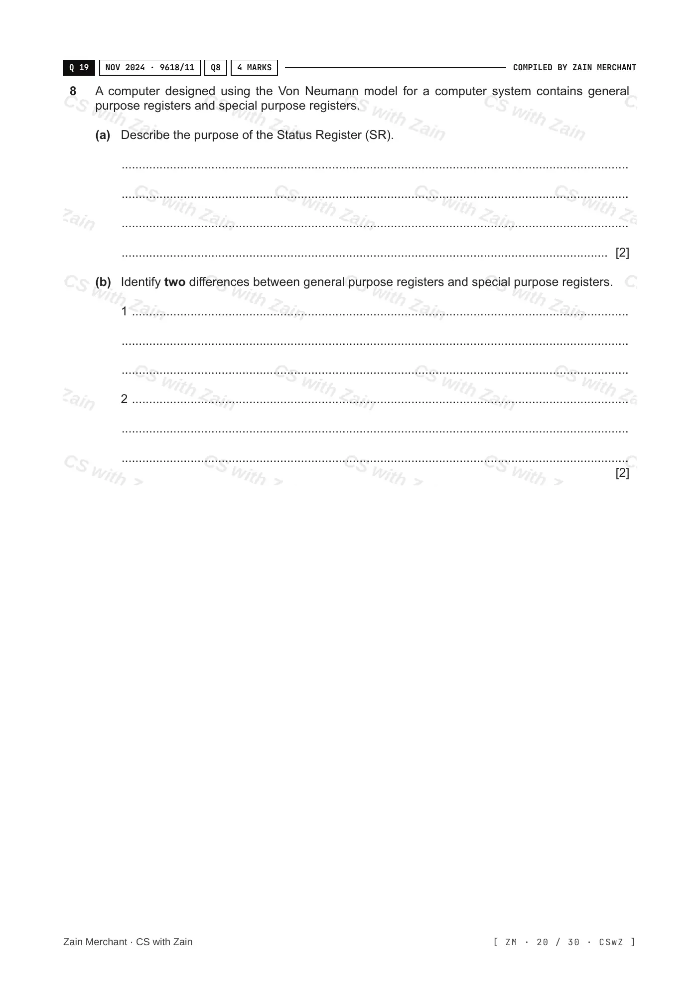 4.1 Central Processing Unit (CPU) Architecture questions, page 19
