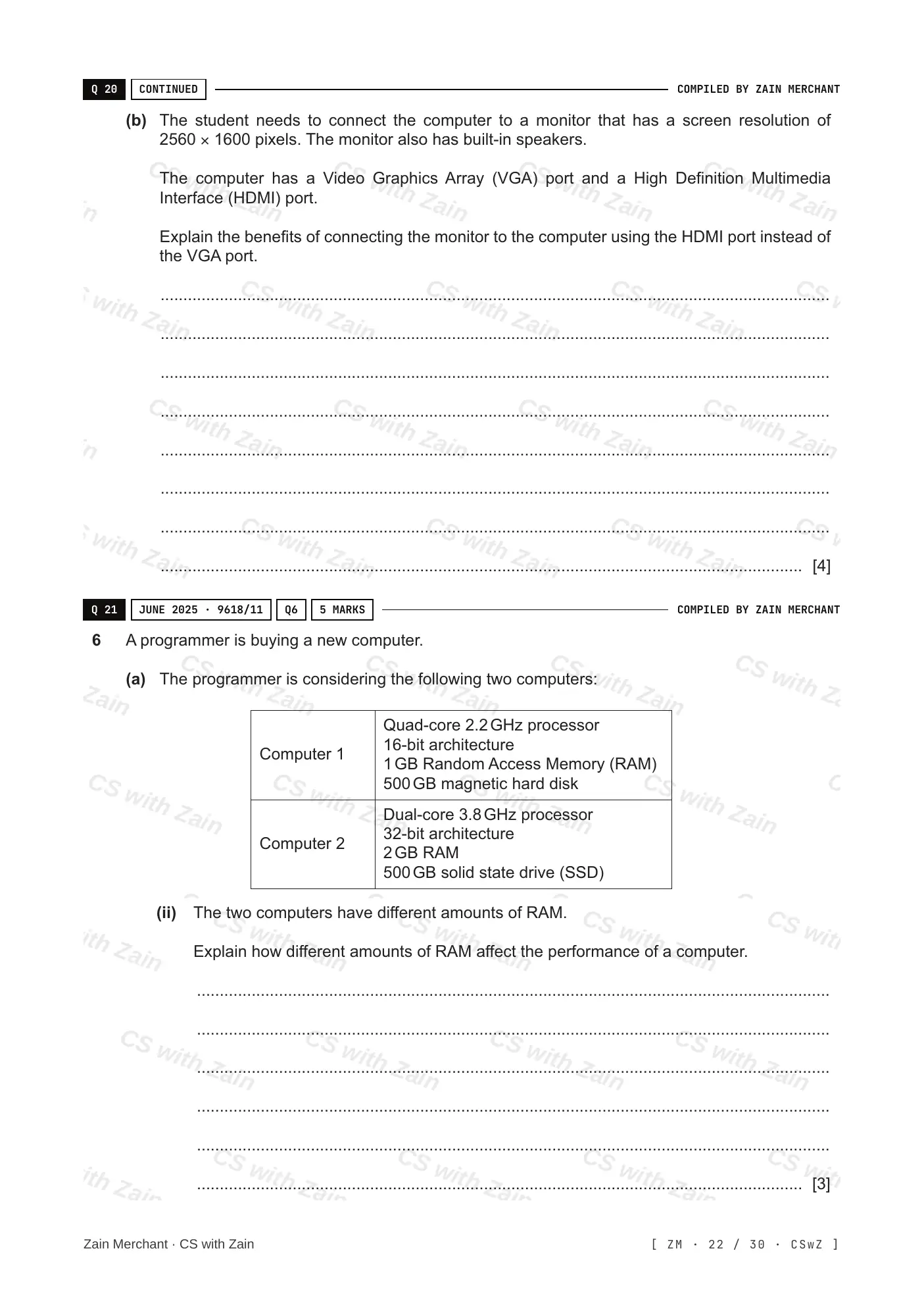 4.1 Central Processing Unit (CPU) Architecture questions, page 21