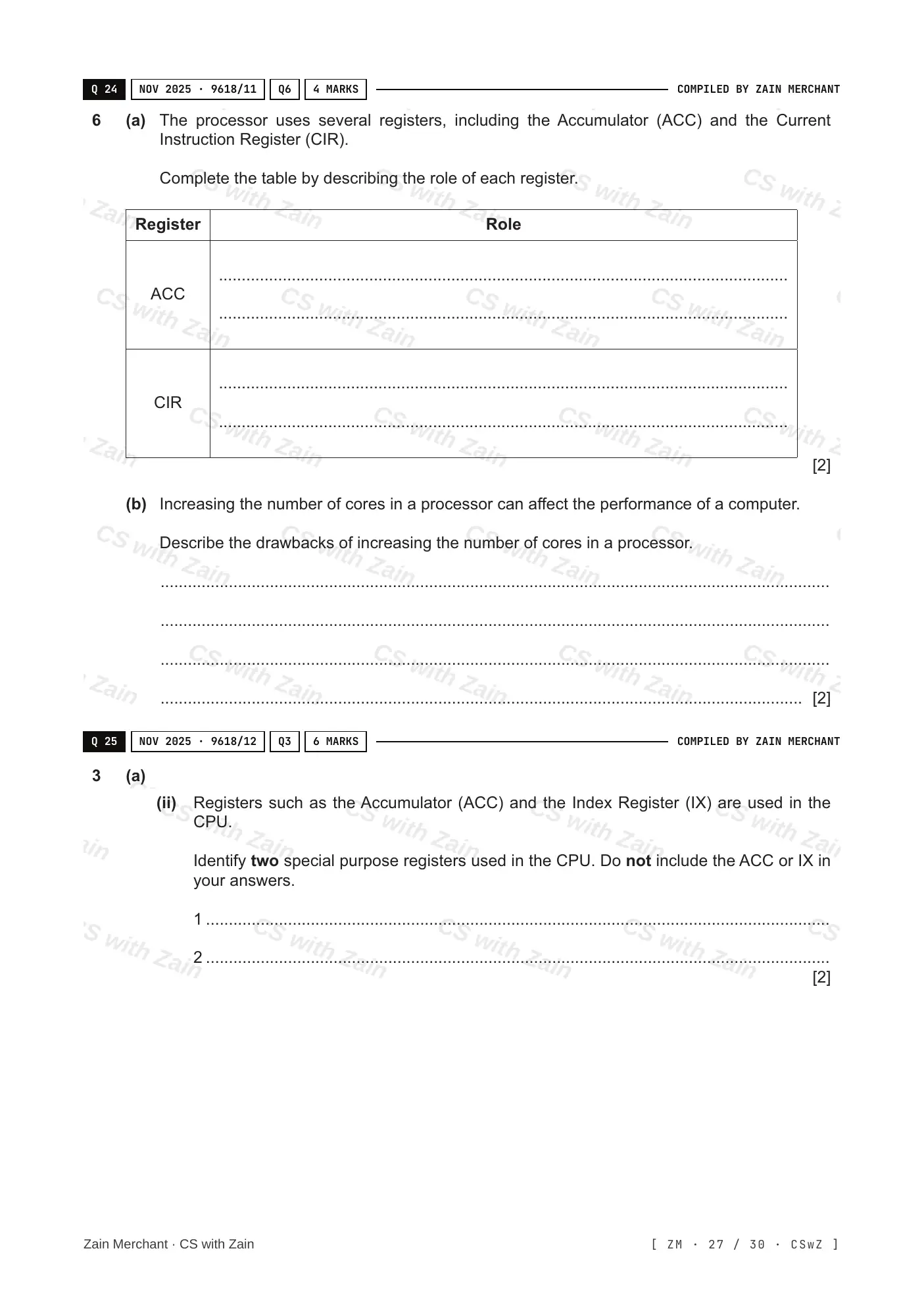 4.1 Central Processing Unit (CPU) Architecture questions, page 26
