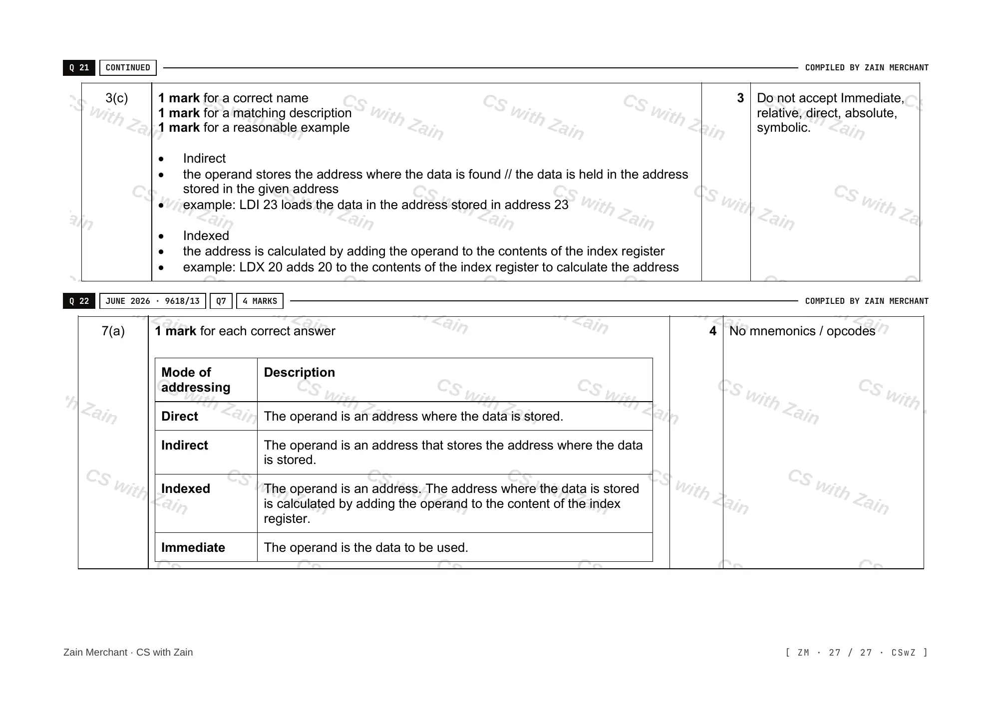 4.2 Assembly Language mark scheme, page 26
