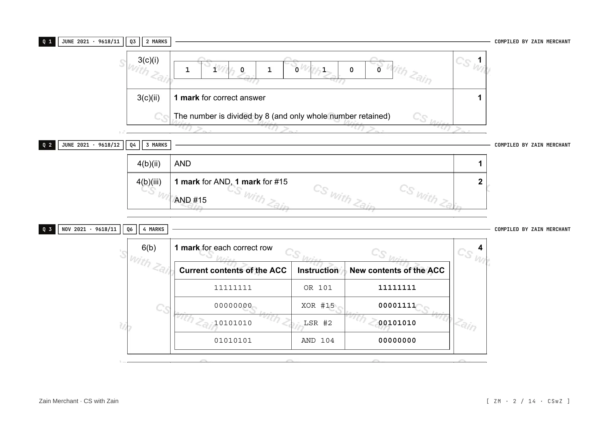 4.3 Bit manipulation mark scheme, page 1