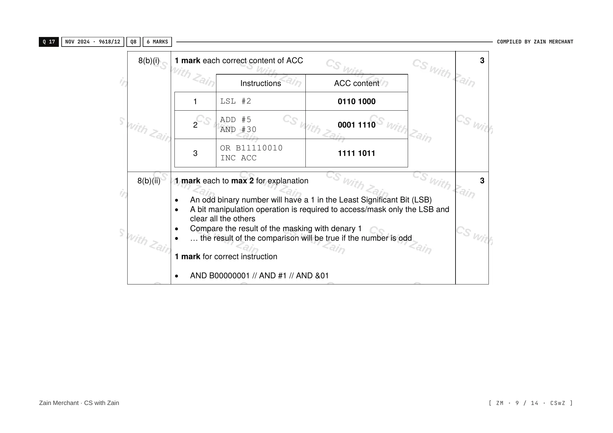 4.3 Bit manipulation mark scheme, page 8