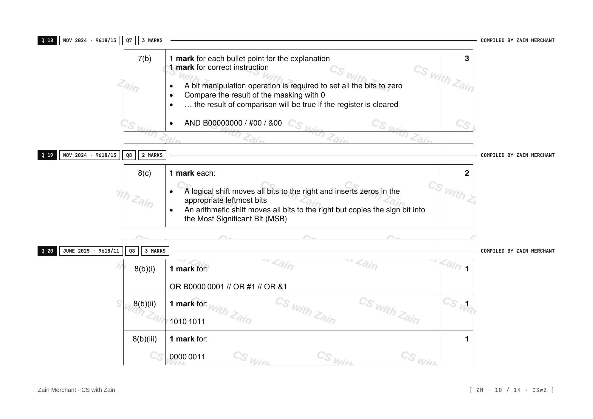 4.3 Bit manipulation mark scheme, page 9