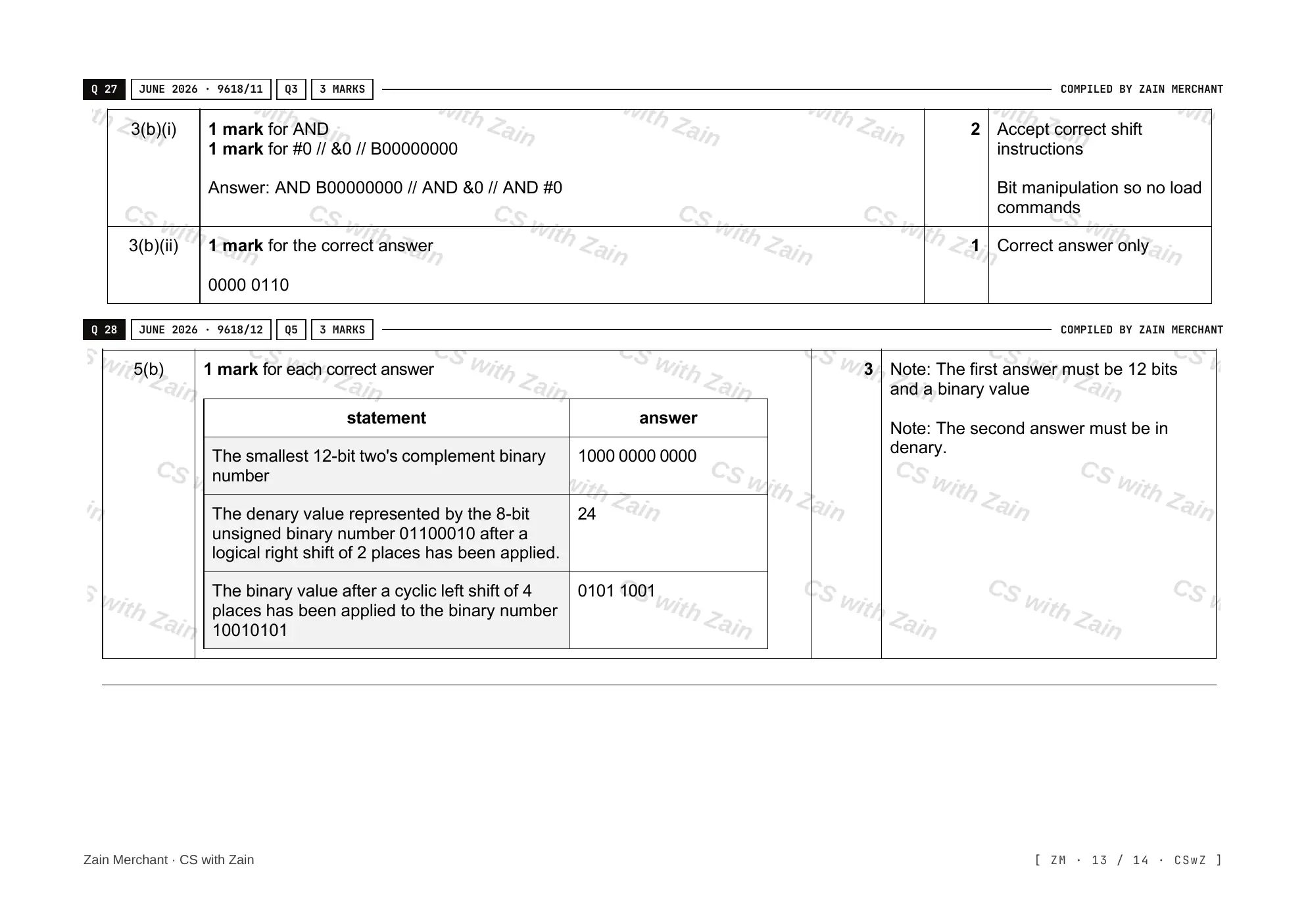 4.3 Bit manipulation mark scheme, page 12