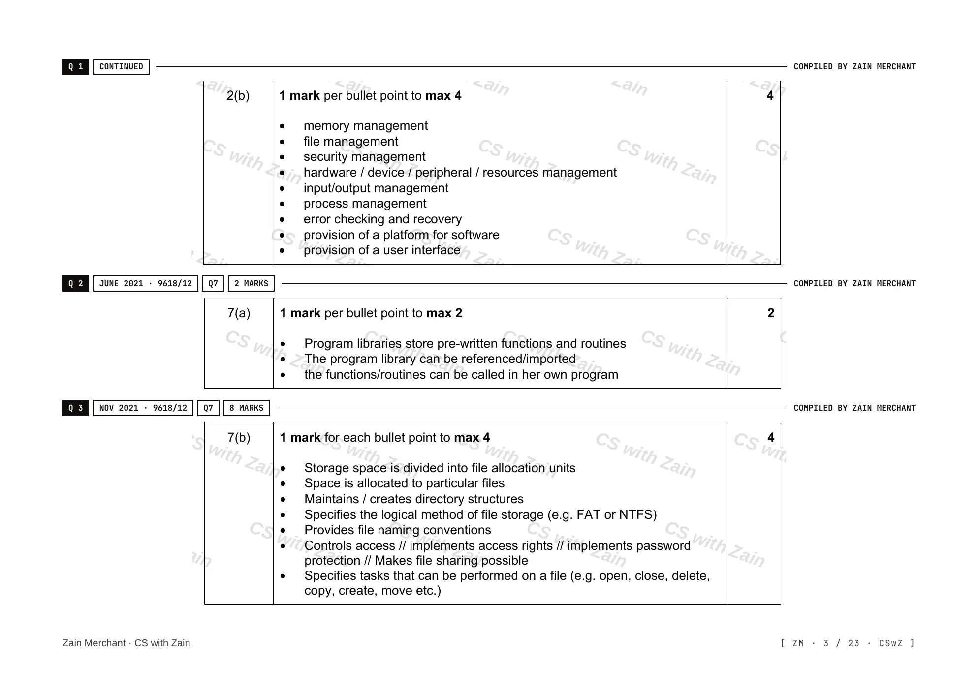 5.1 Operating Systems mark scheme, page 2