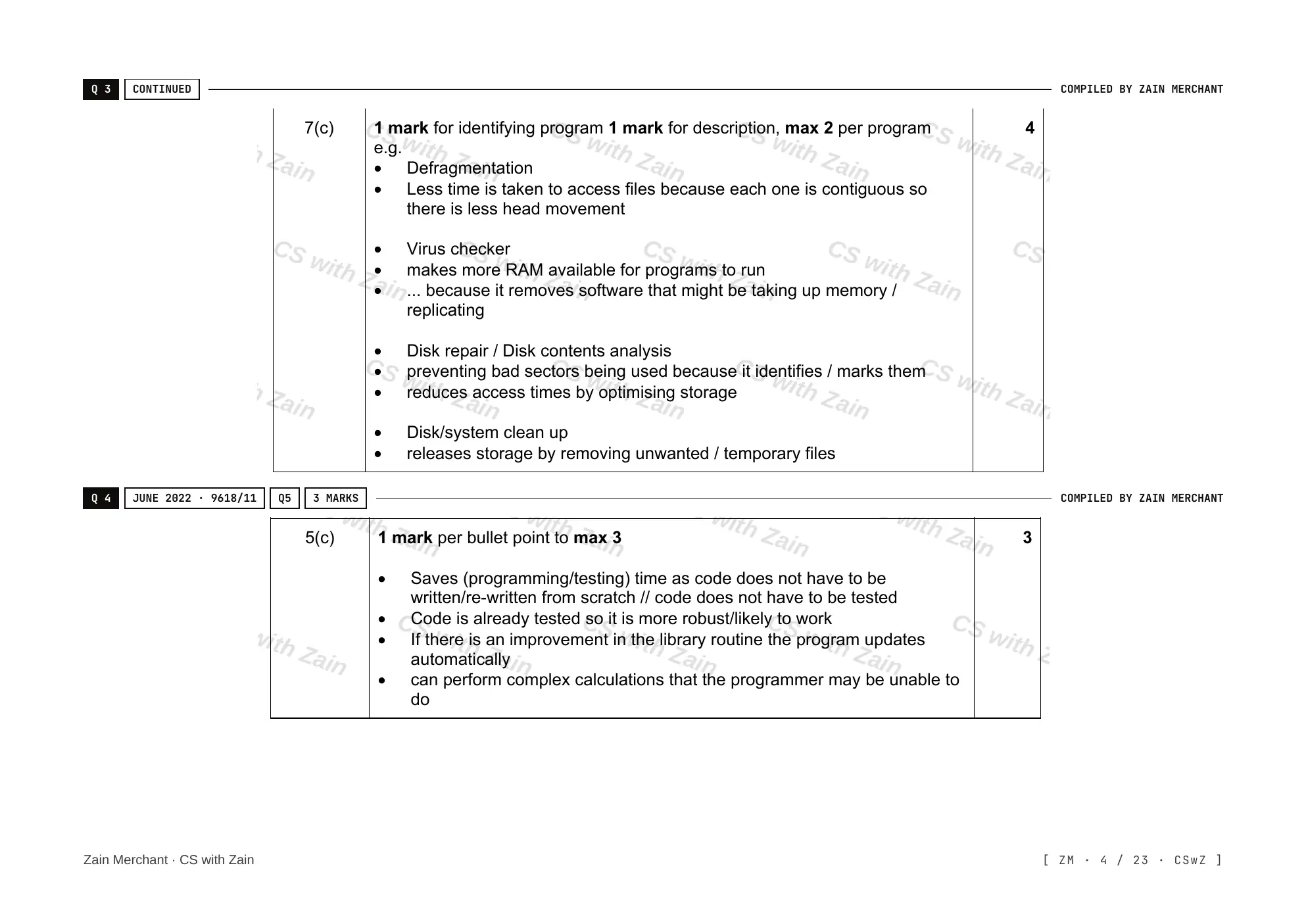 5.1 Operating Systems mark scheme, page 3