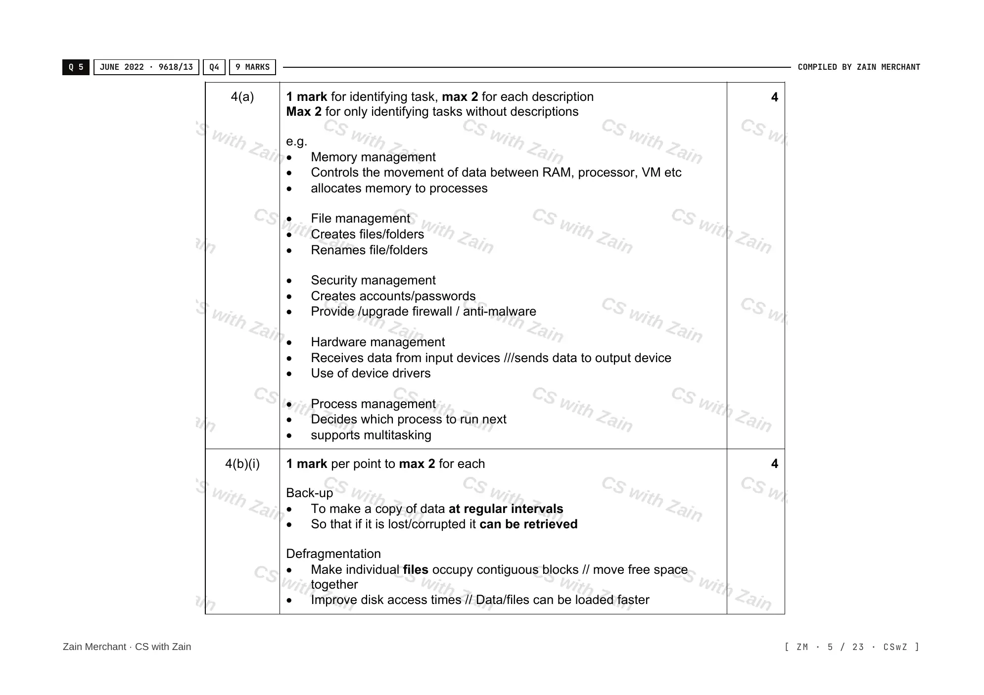 5.1 Operating Systems mark scheme, page 4