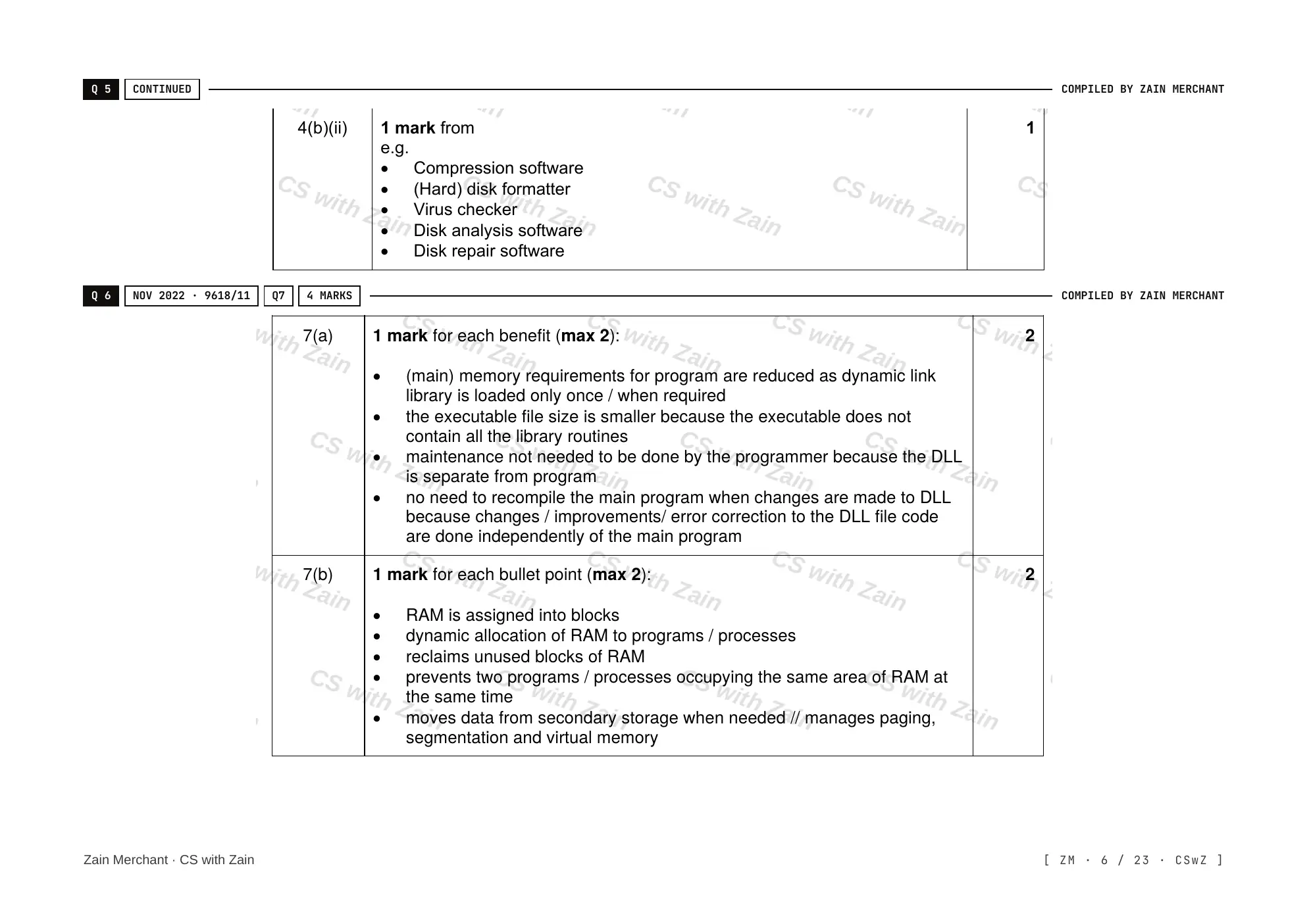 5.1 Operating Systems mark scheme, page 5