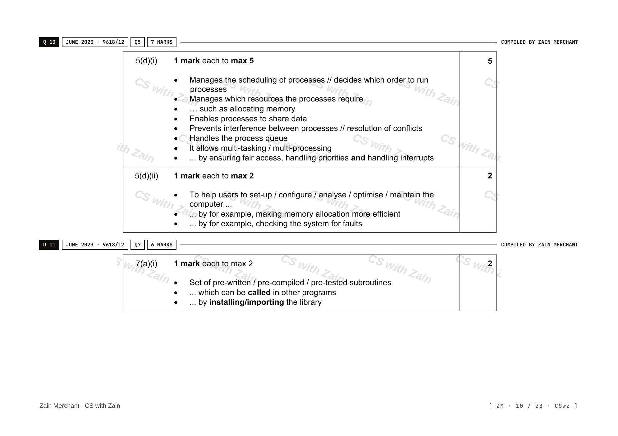 5.1 Operating Systems mark scheme, page 9