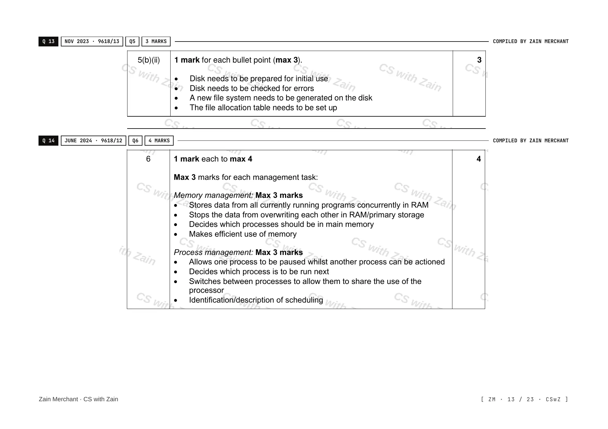 5.1 Operating Systems mark scheme, page 12