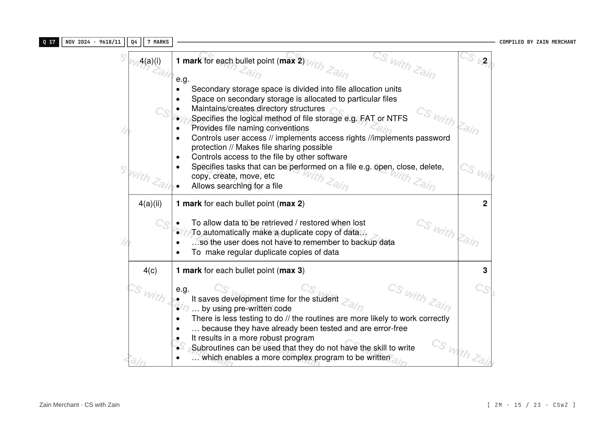 5.1 Operating Systems mark scheme, page 14