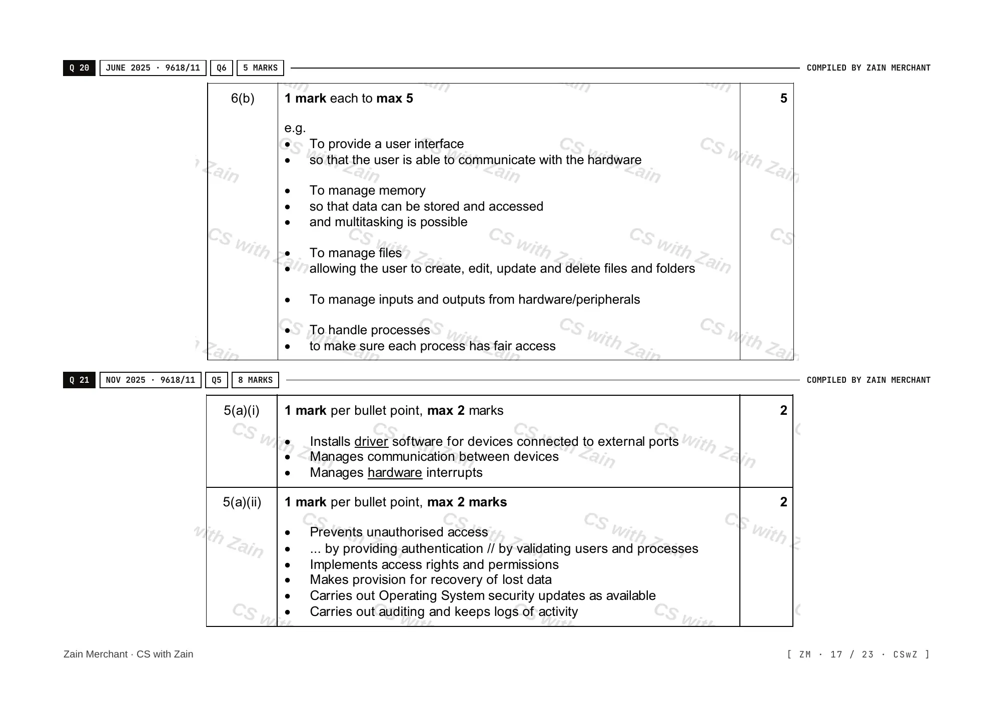 5.1 Operating Systems mark scheme, page 16