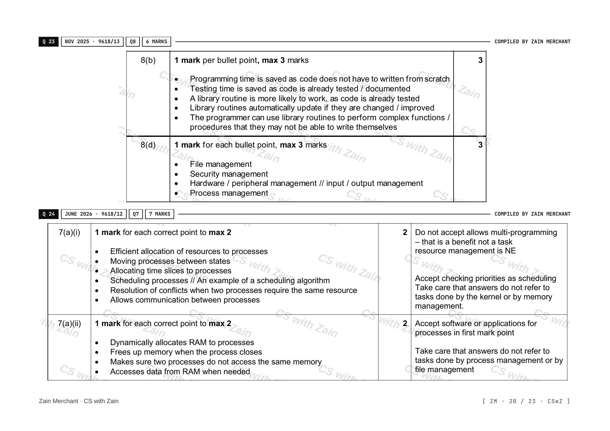 5.1 Operating Systems mark scheme, page 19