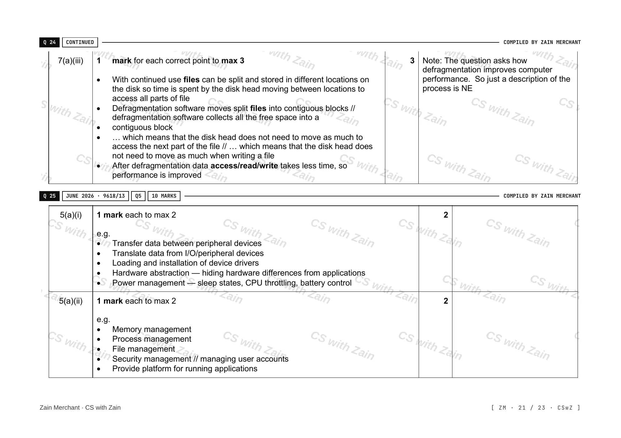 5.1 Operating Systems mark scheme, page 20