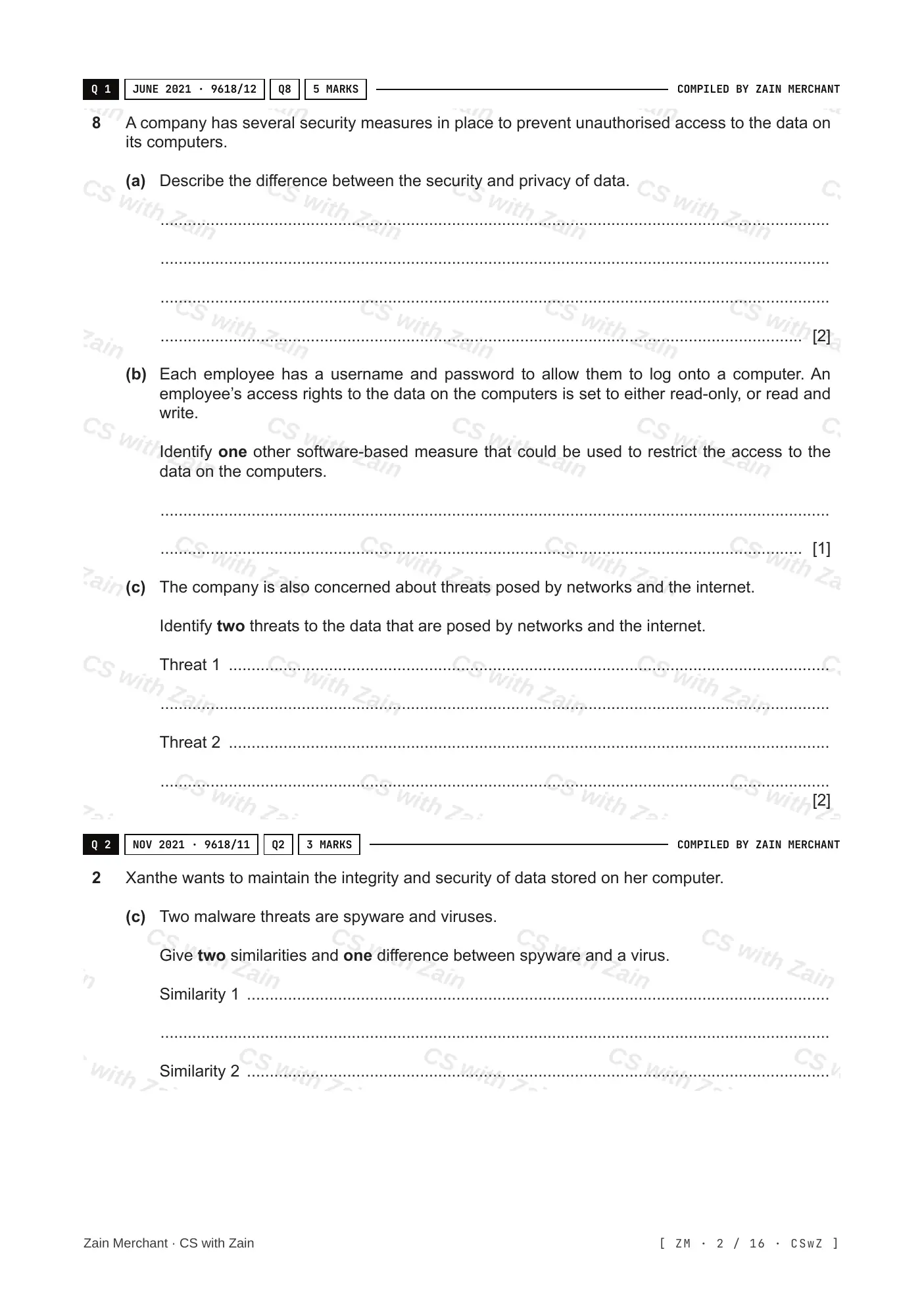 6.1 Data Security questions, page 1
