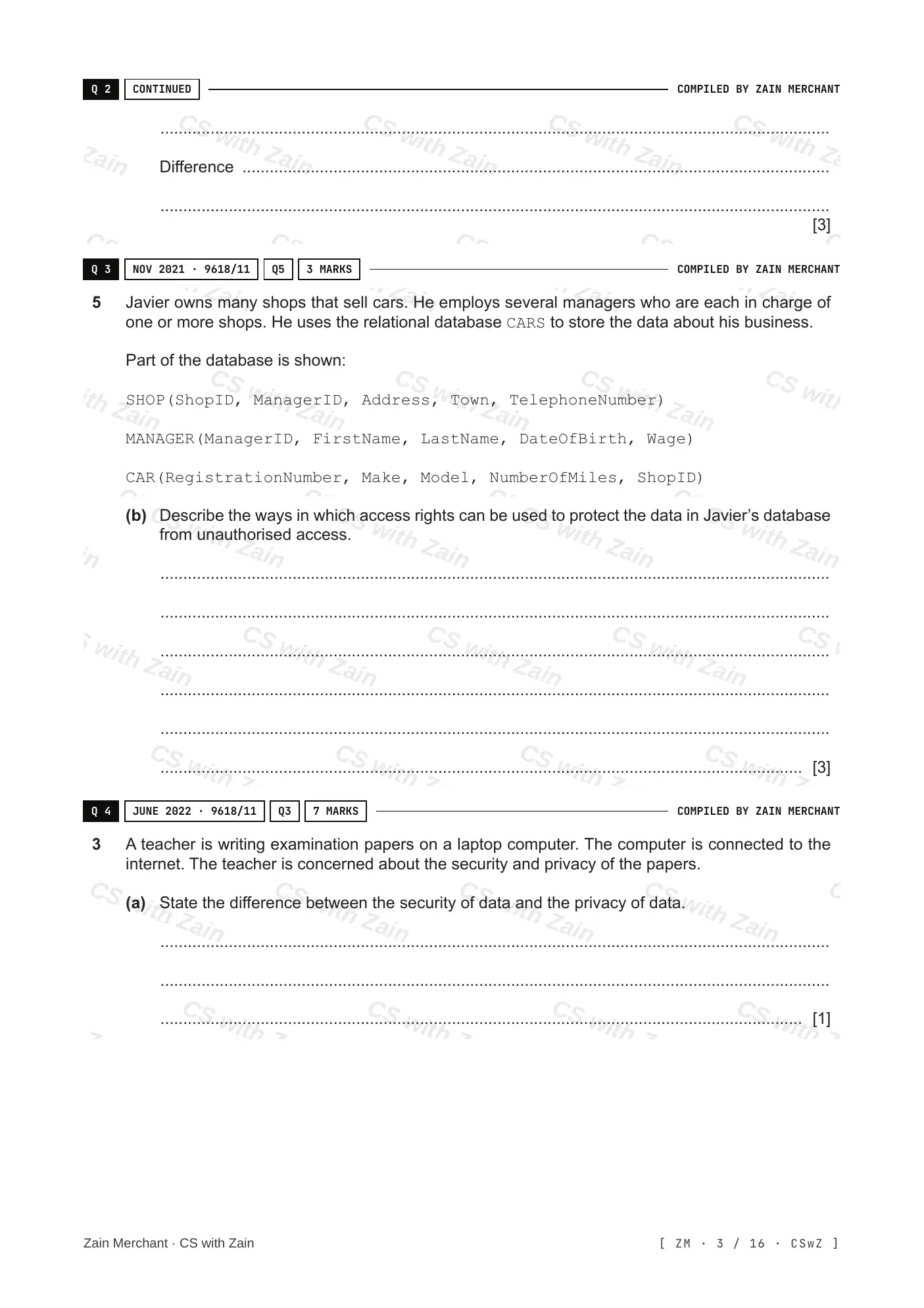 6.1 Data Security questions, page 2