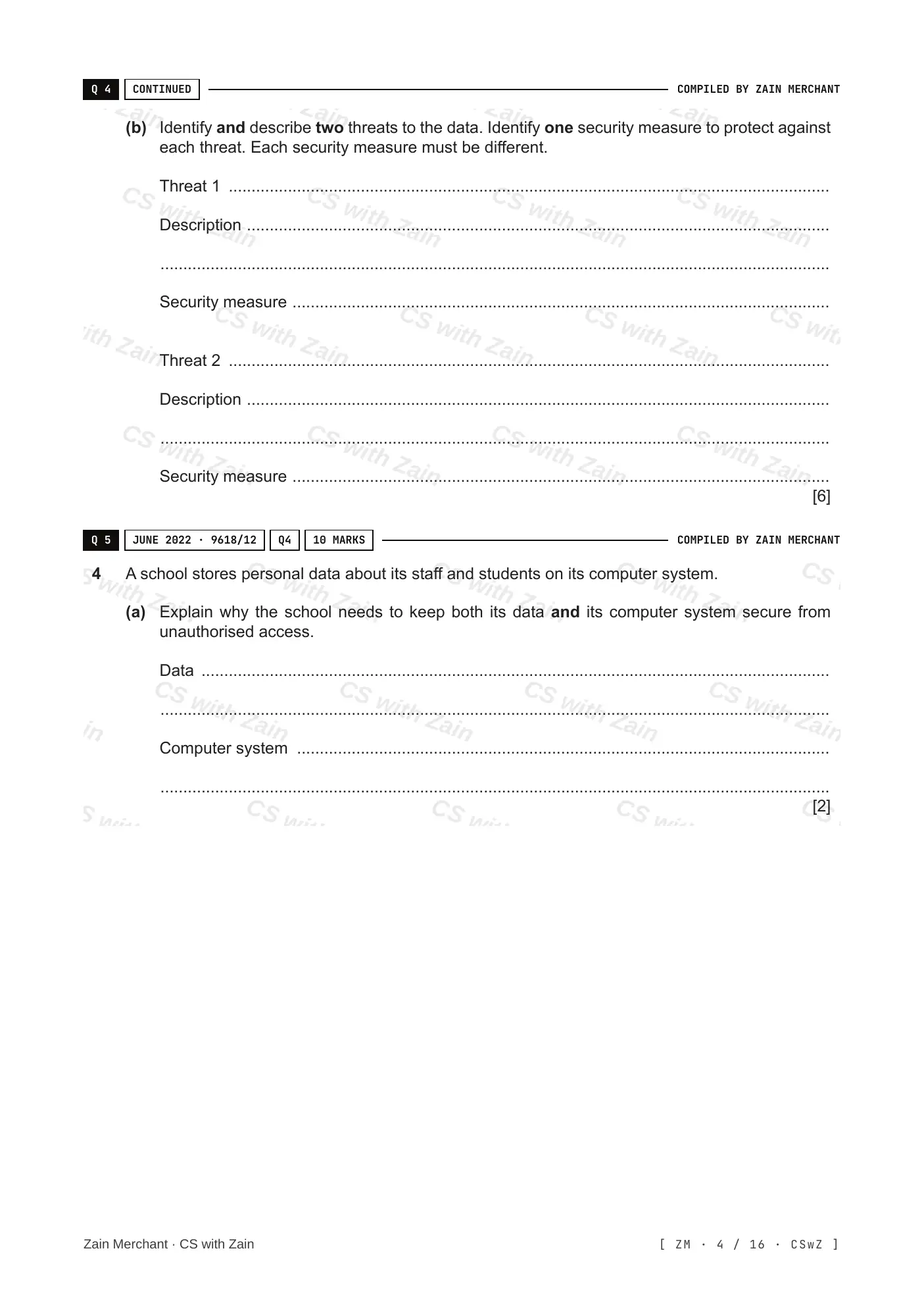 6.1 Data Security questions, page 3