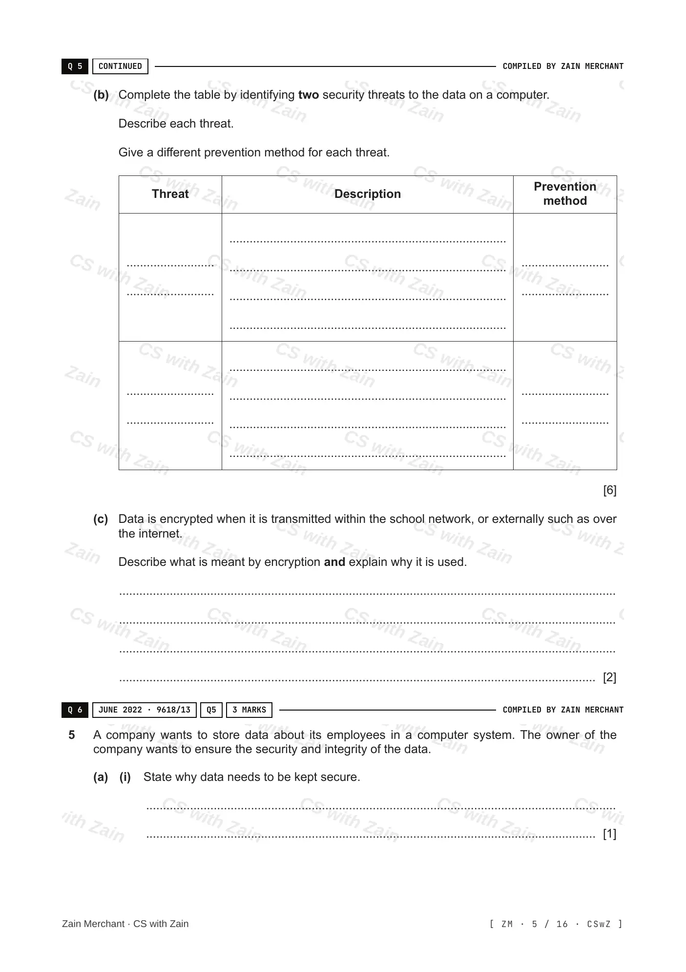 6.1 Data Security questions, page 4