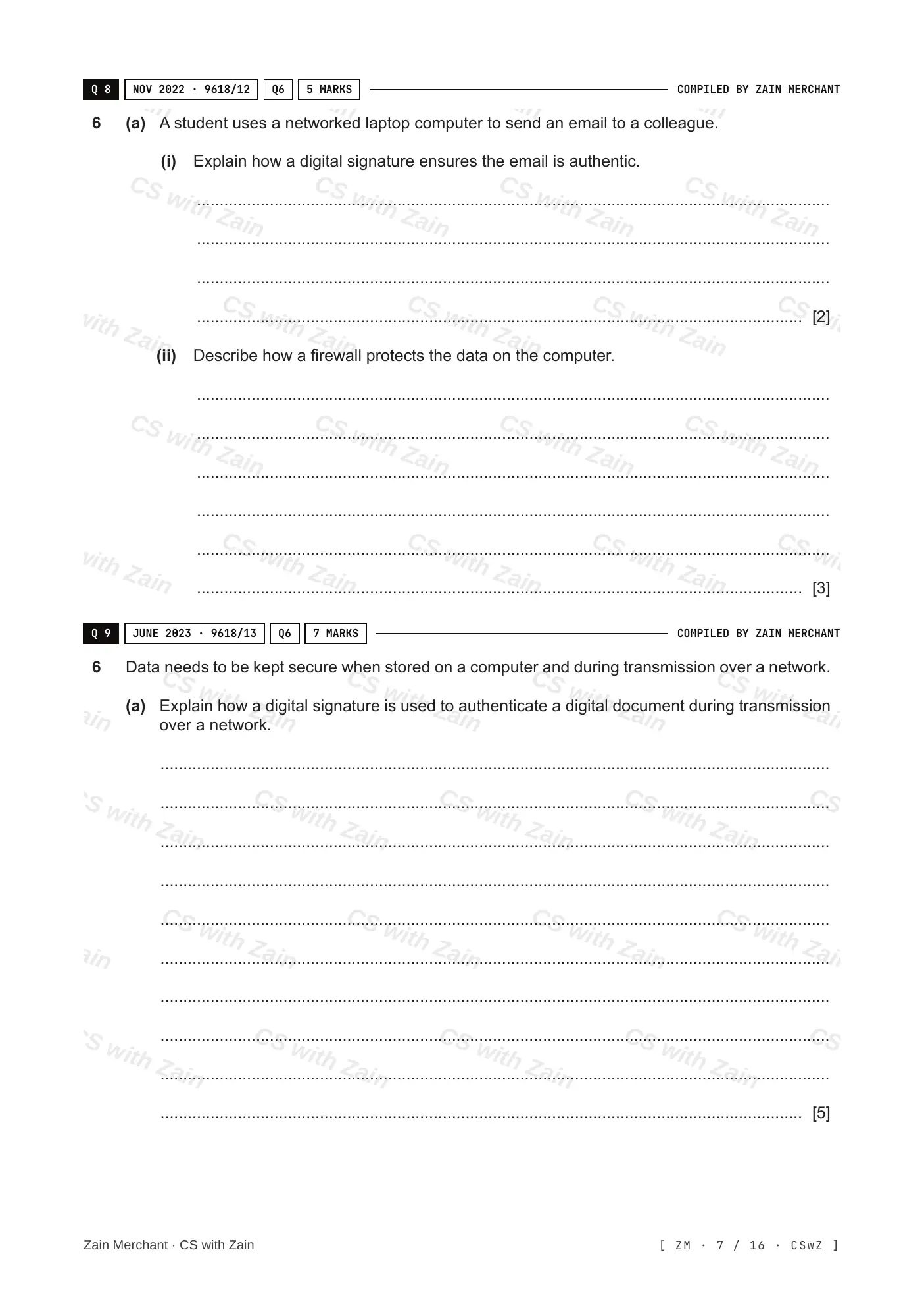 6.1 Data Security questions, page 6