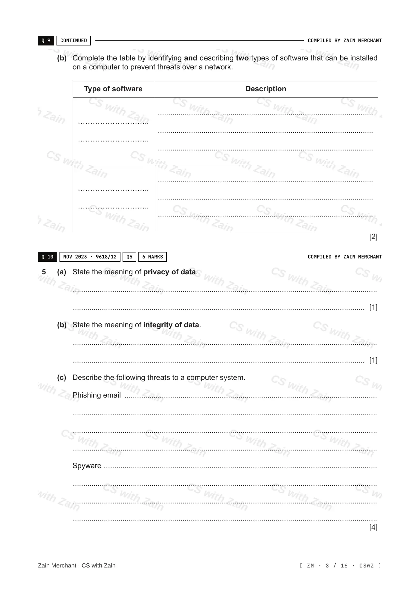 6.1 Data Security questions, page 7