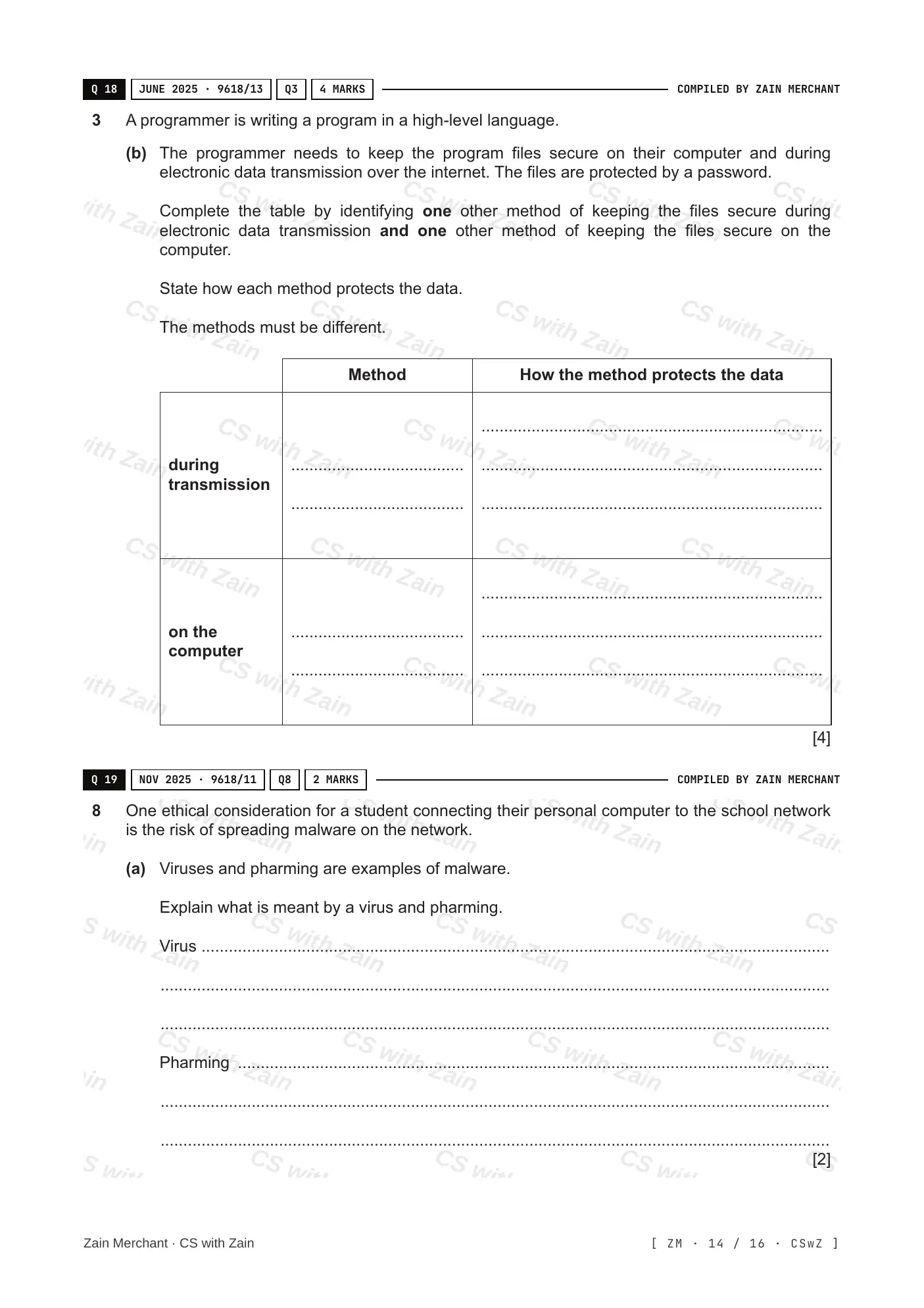 6.1 Data Security questions, page 13