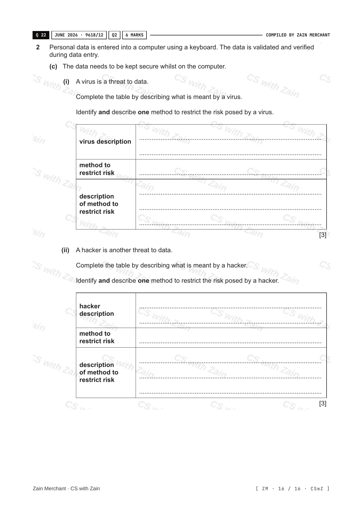 6.1 Data Security questions, page 15