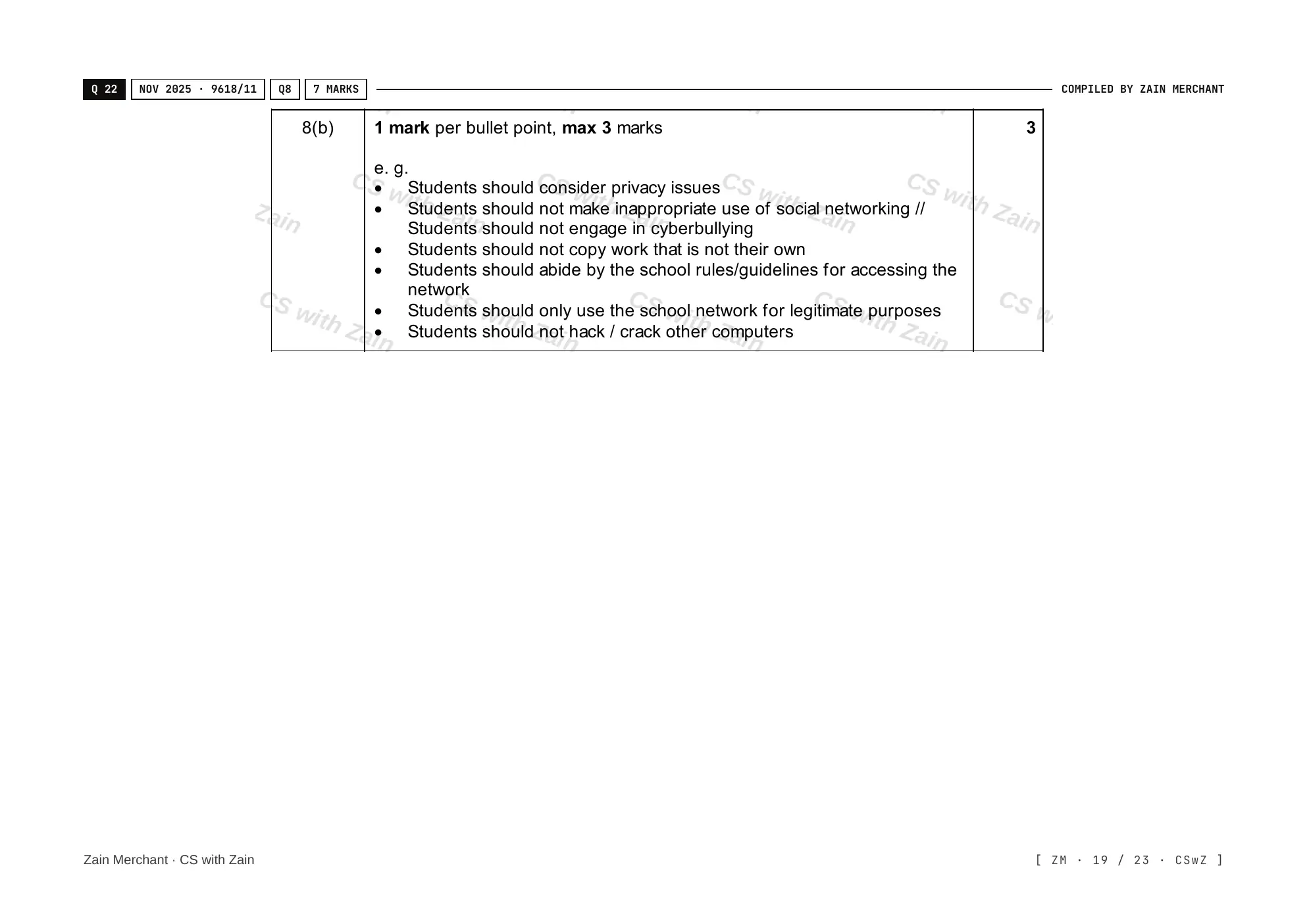 7.1 Ethics and Ownership mark scheme, page 18